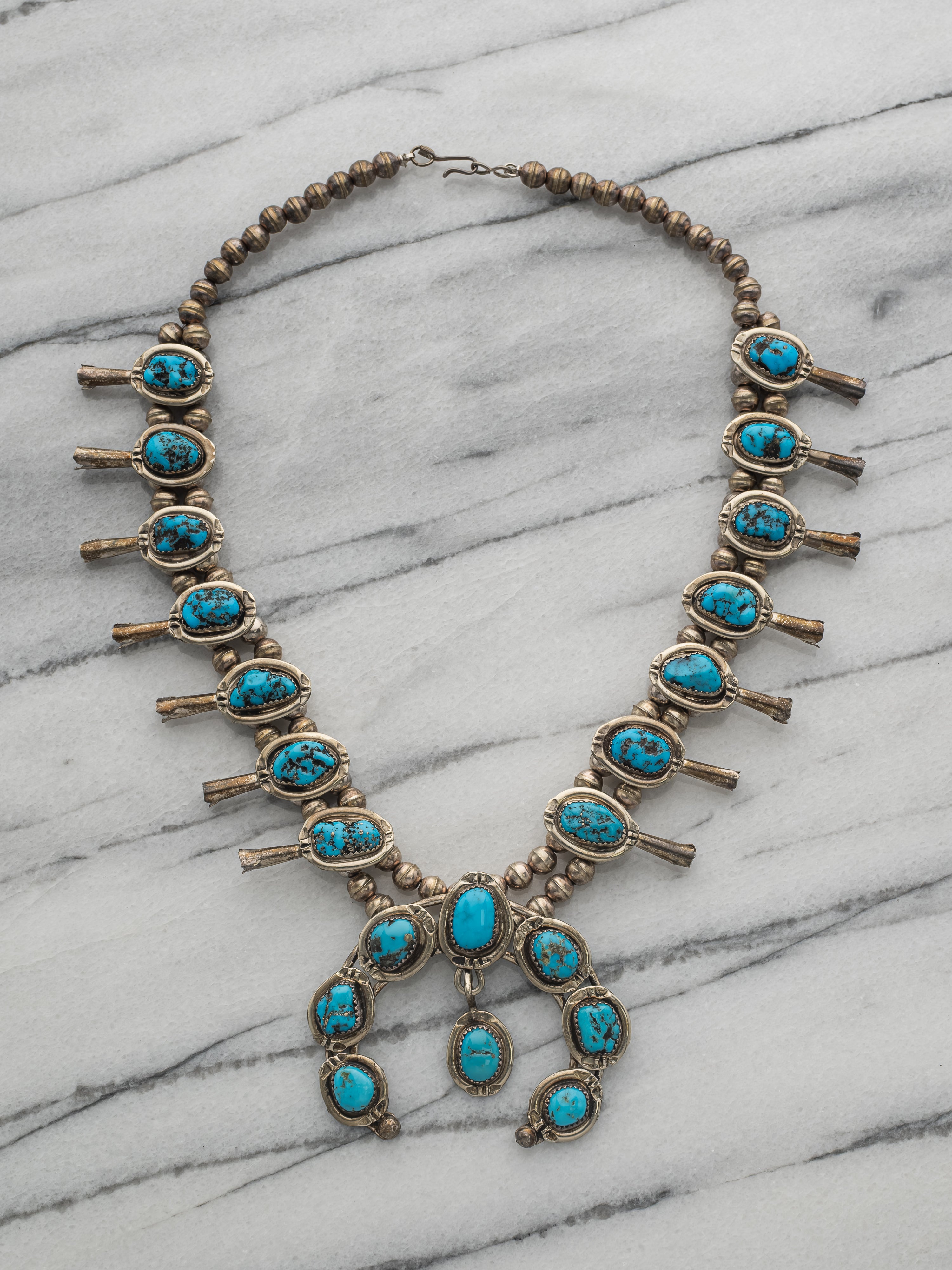 Vintage Squash Blossom Necklace with Turquoise