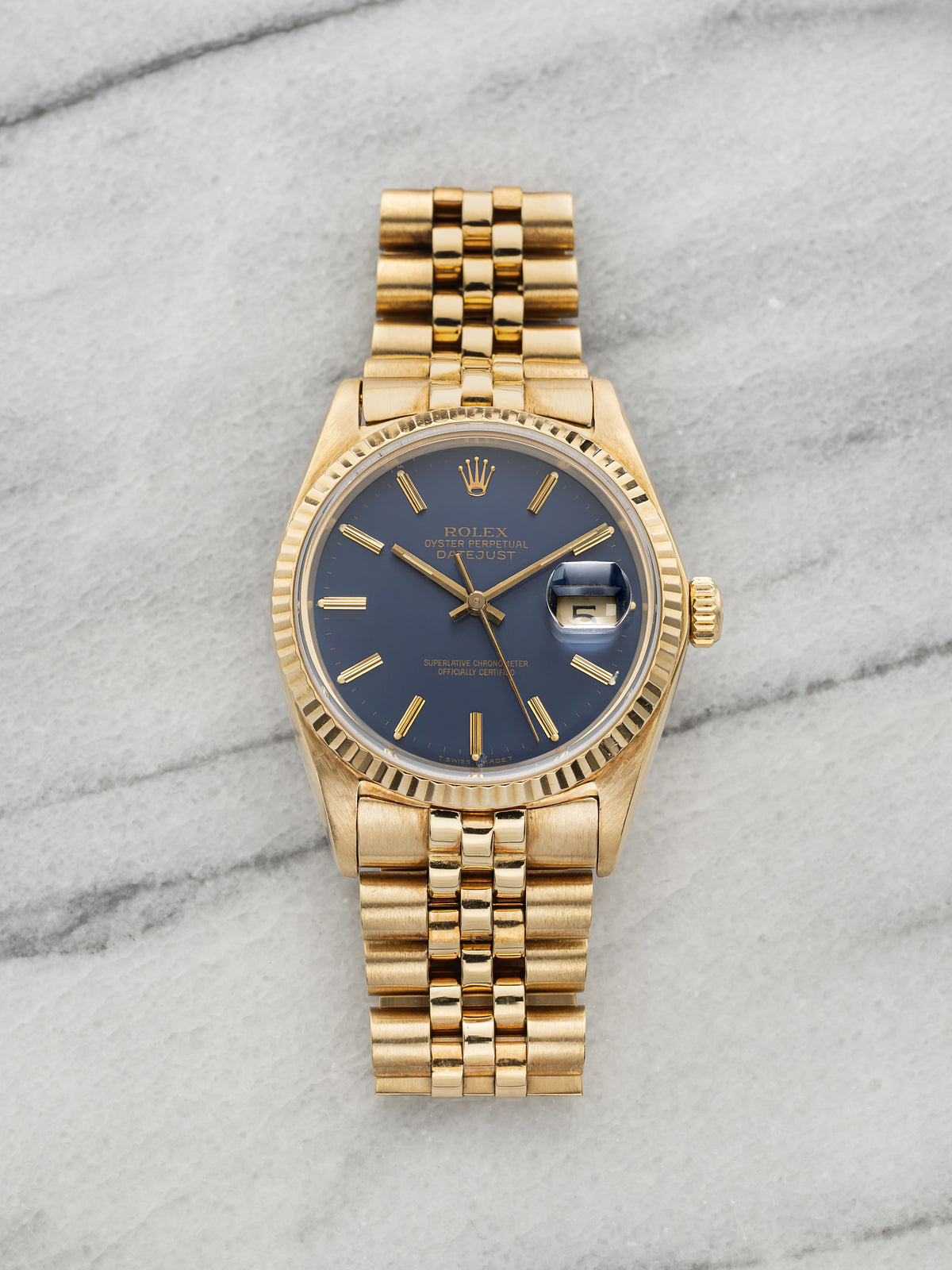 Vintage 1978 Rolex Datejust 16018 18K Yellow Gold Purple Dial Automatic 36mm