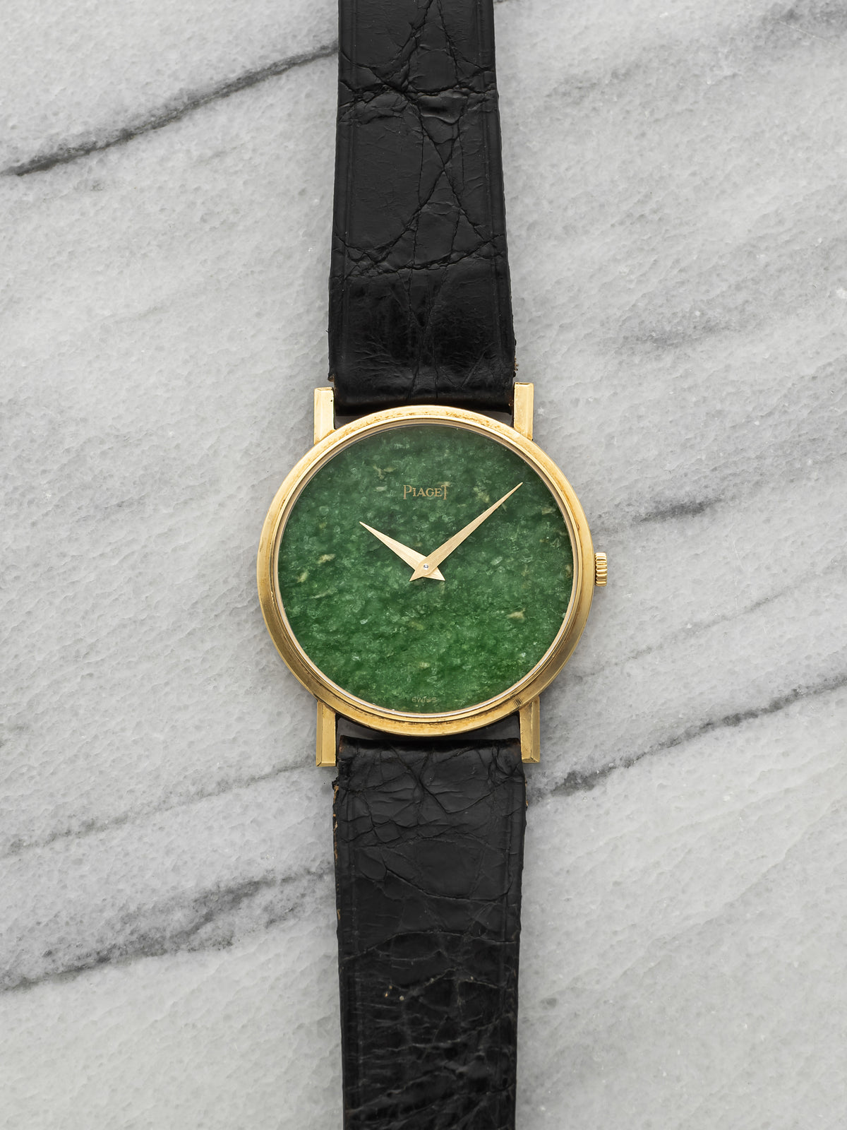 Vintage 1970s Piaget Ultra Thin 9643 18K YG Green Jade Dial Manual 32mm