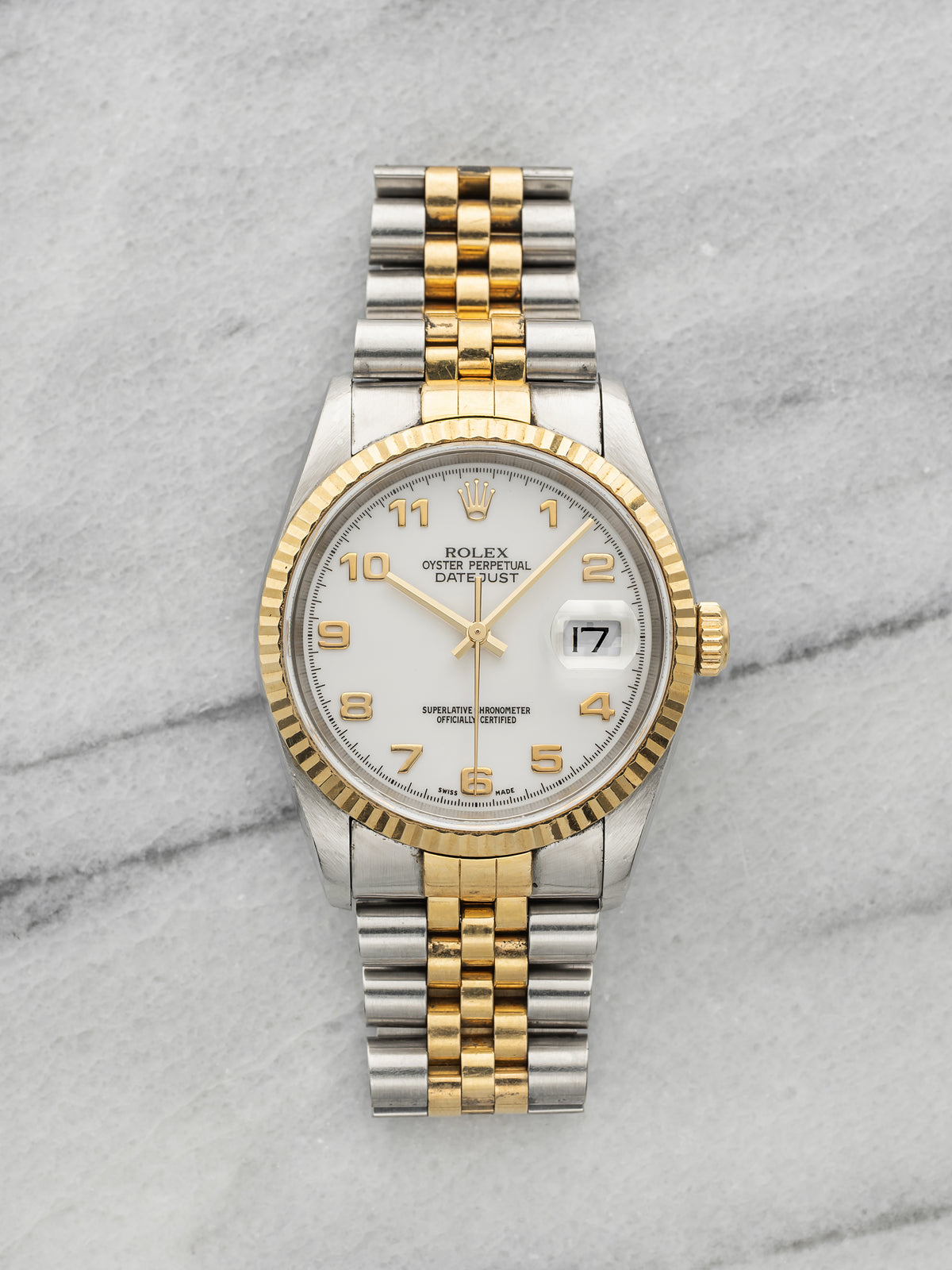 Vintage 1997 Rolex Datejust 16233 Two-Tone White Arabic Dial Automatic 36mm