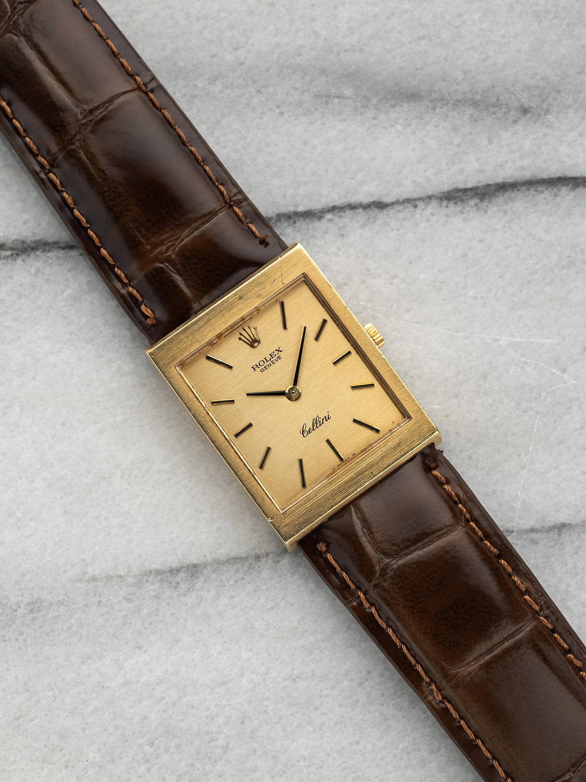 1975 Rolex Cellini 4014 Tank 18K YG Brushed Champagne Sigma Dial Manual 23mm