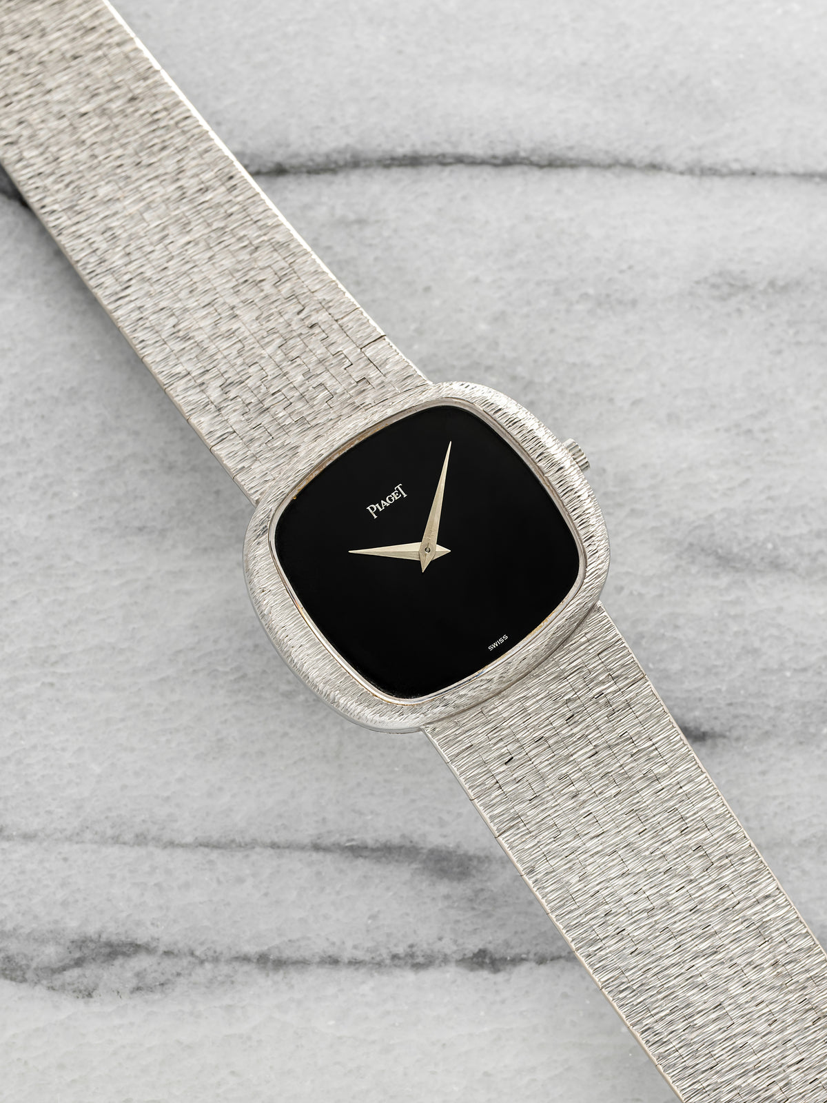 Vintage 1970s Piaget Integrated 9453 A6 18K WG Onyx Stone Dial Manual 27mm