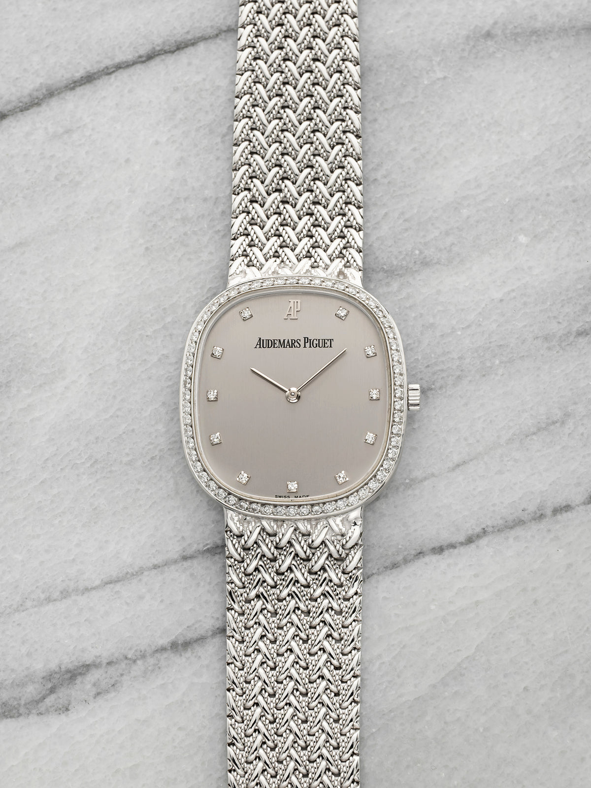 2000s Audemars Piguet Ellipse 14647BC 18K White Gold Silver Diamond Manual 29mm