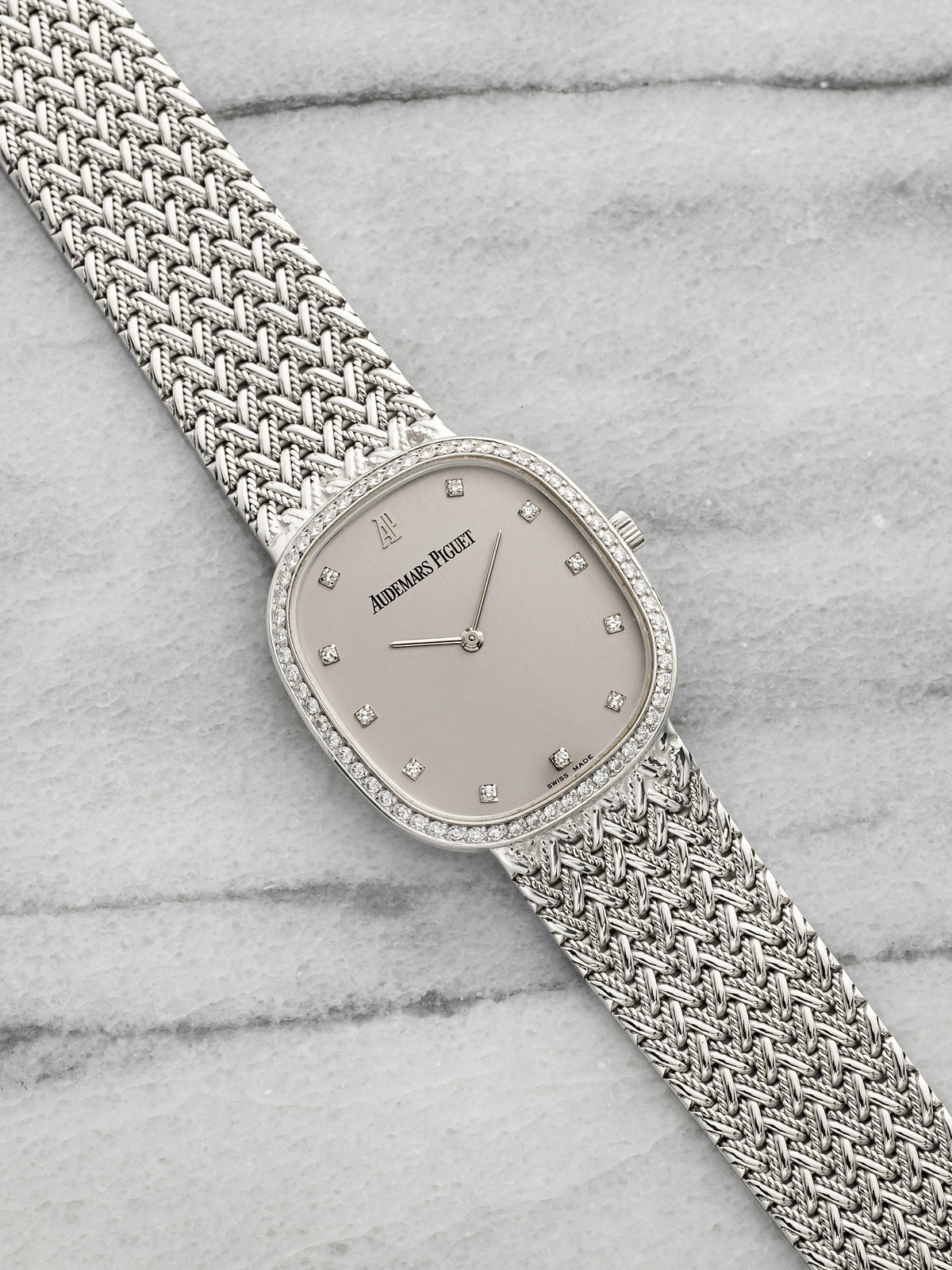 2000s Audemars Piguet Ellipse 14647BC 18K White Gold Silver Diamond Manual 29mm