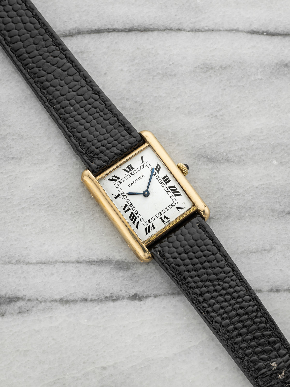 Vintage 1970s Cartier Tank Louis 78086 18K YG White Roman Dial Manual 23mm
