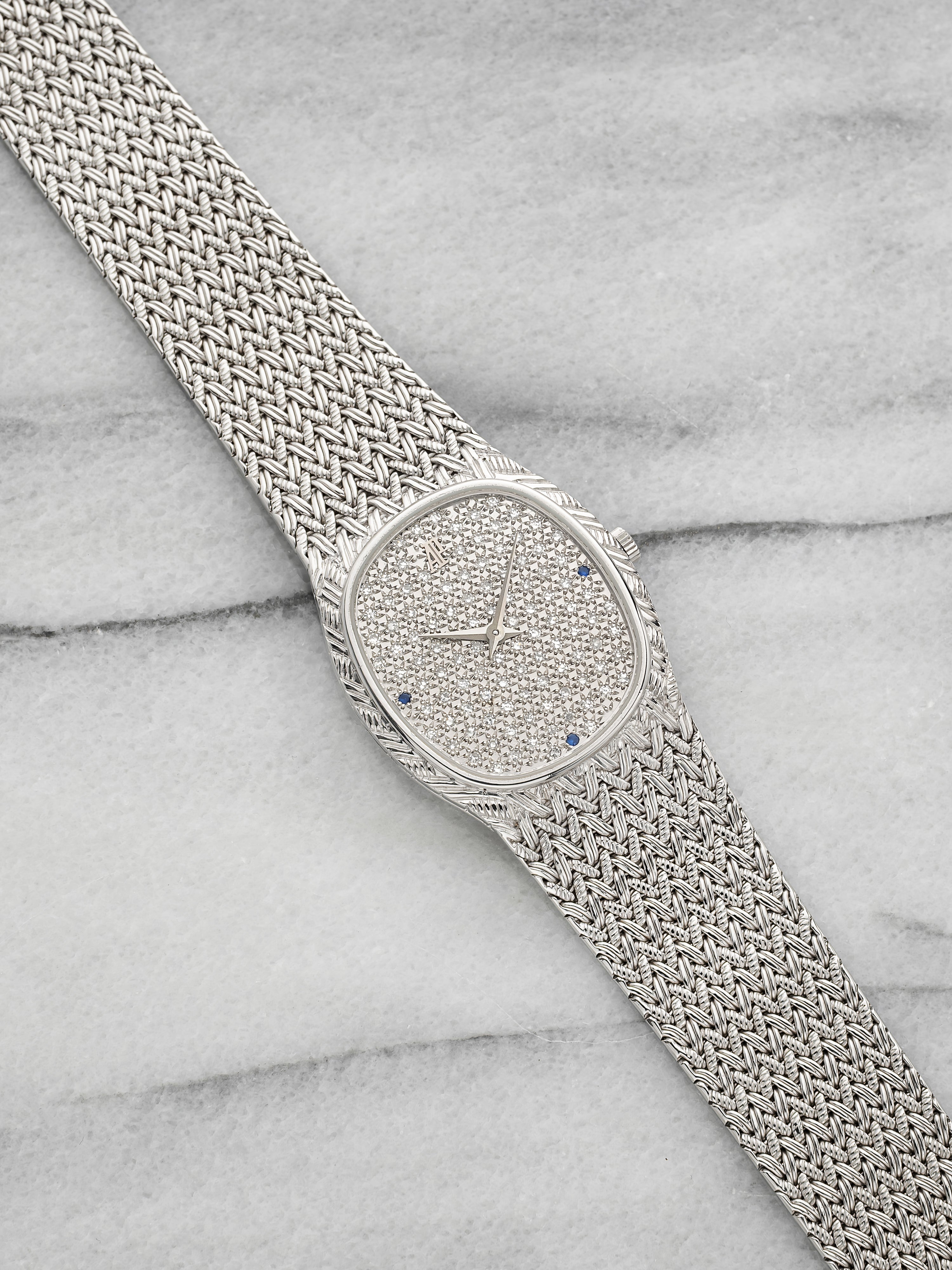 Vintage 1980s Audemars Piguet Cobra 18K WG Diamond Pave Sapphire Dial 27mm