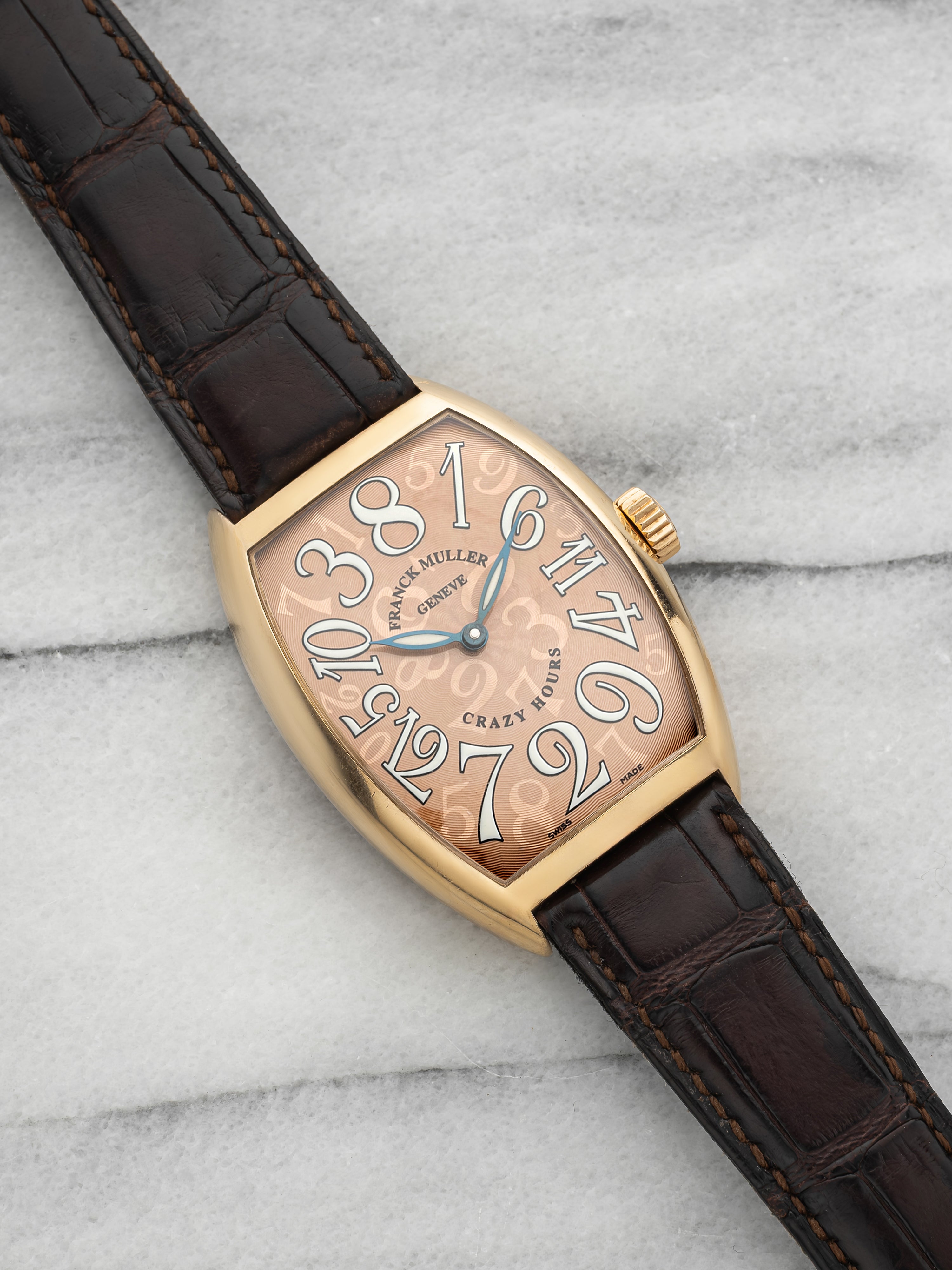 2000s Franck Muller Crazy Hours 7851 CH 18K Yellow Gold Salmon Dial Auto 36mm