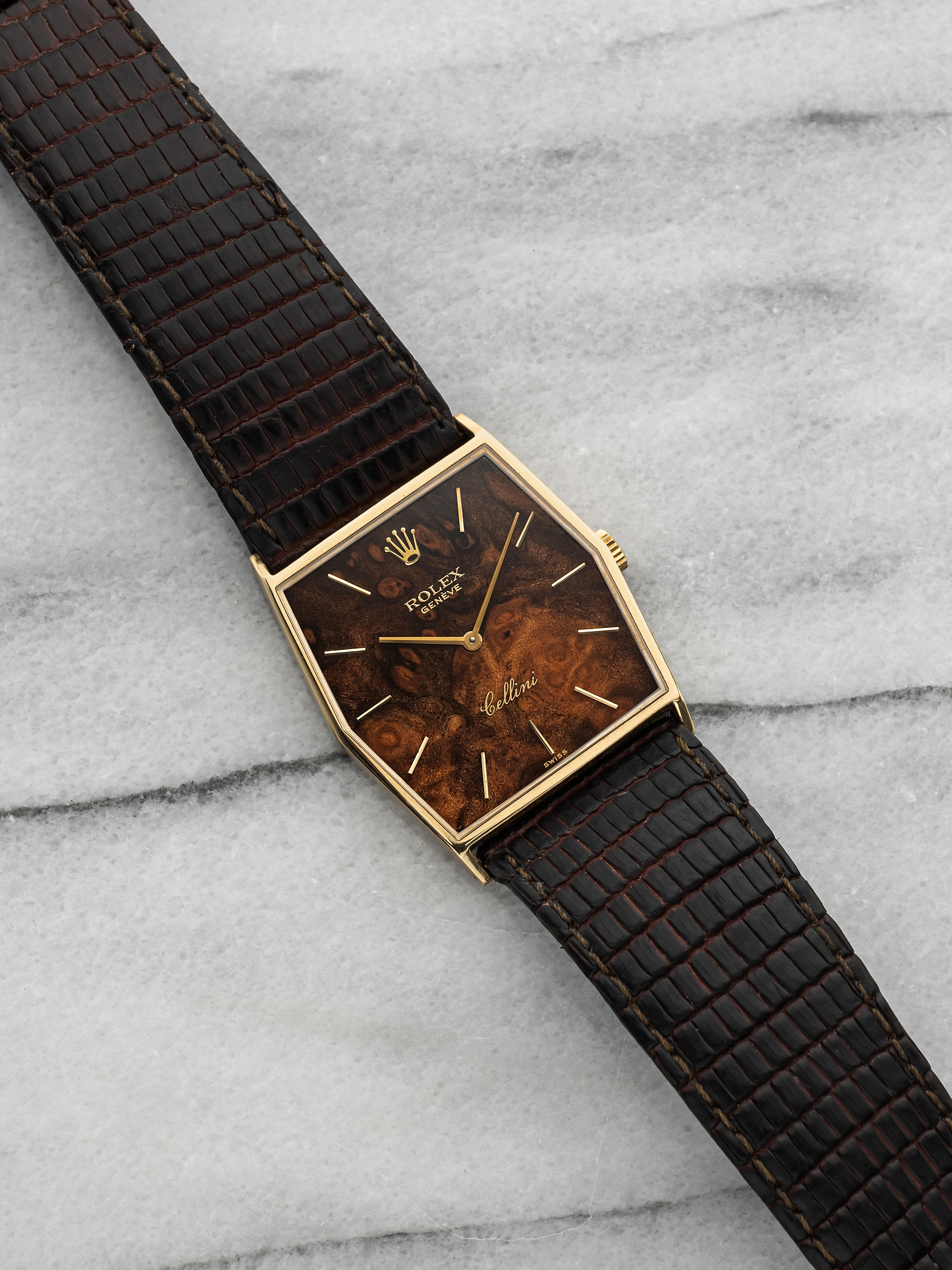 Vintage 1976 Rolex Cellini 4132-32 18K Yellow Gold Burlwood Dial Manual 29mm