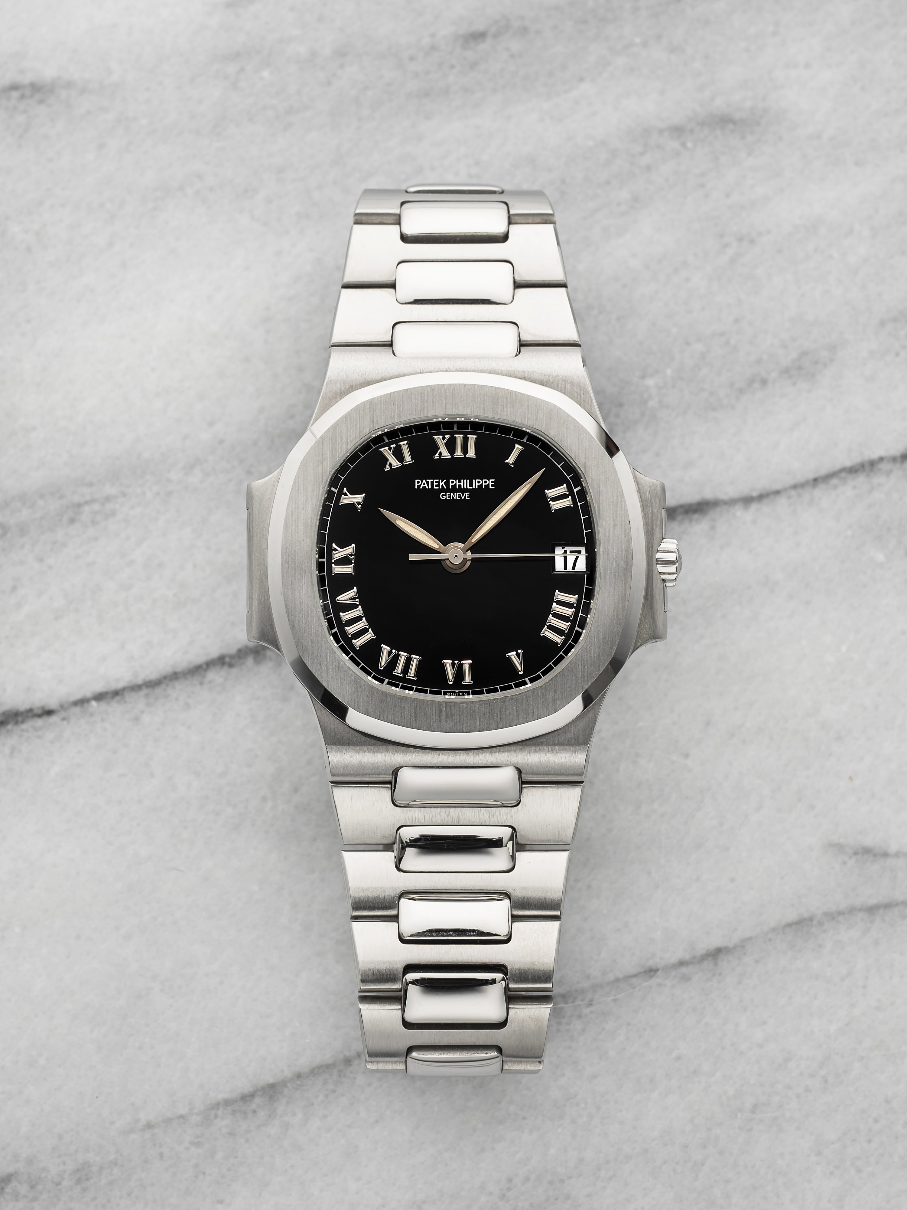 2000s Patek Philippe Nautilus 3800/1A Stainless Steel Black Roman Dial Auto 37mm