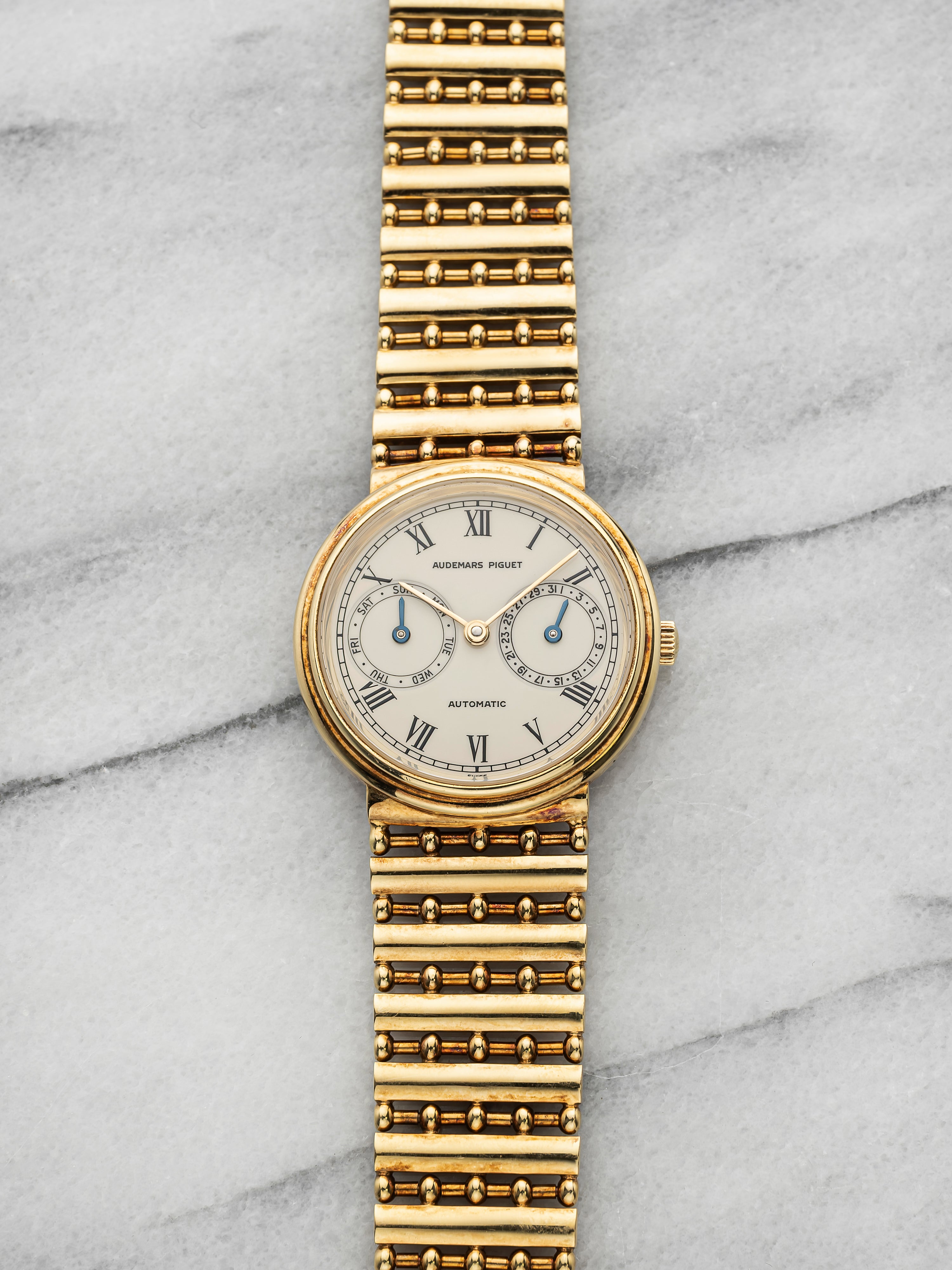 Vintage 1980s Audemars Piguet Day-Date 25573BA 18K YG Cream Dial Auto 33mm