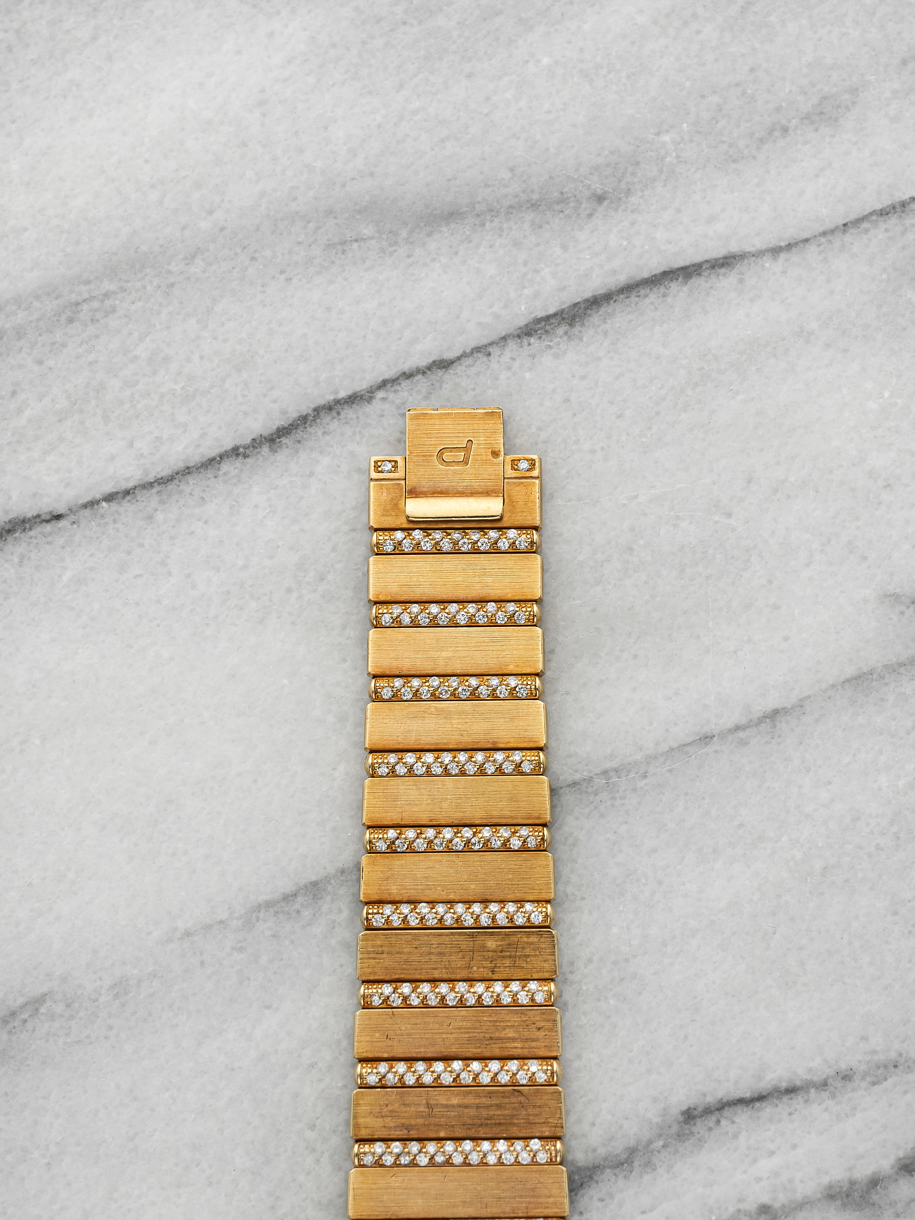 Vintage 1990s Piaget Polo 8131 C705 18K YG Staggered Diamond Dial Quartz 20mm