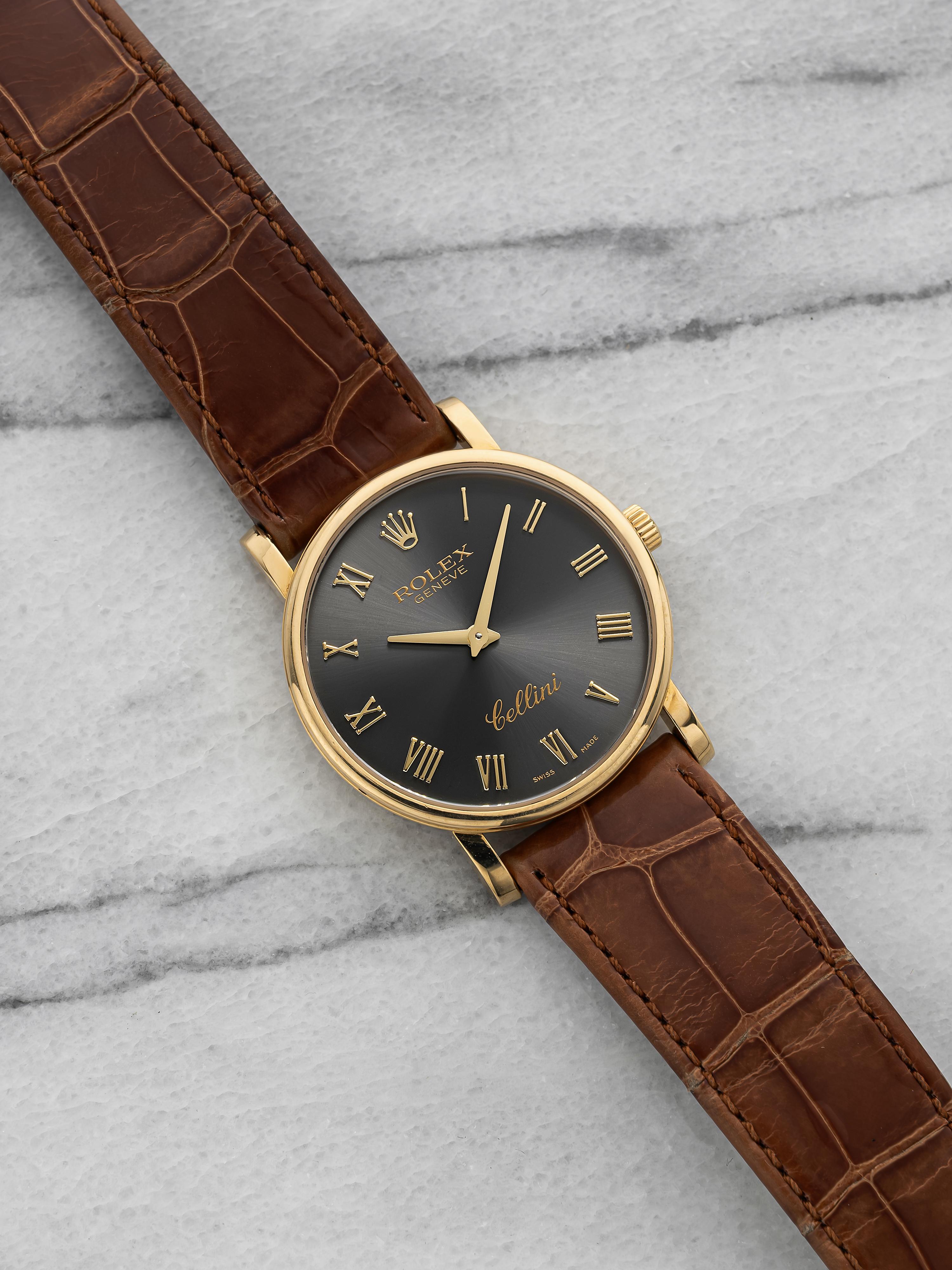 Vintage 1999 Rolex Cellini 5115 18K YG Grey Dial Manual 26mm
