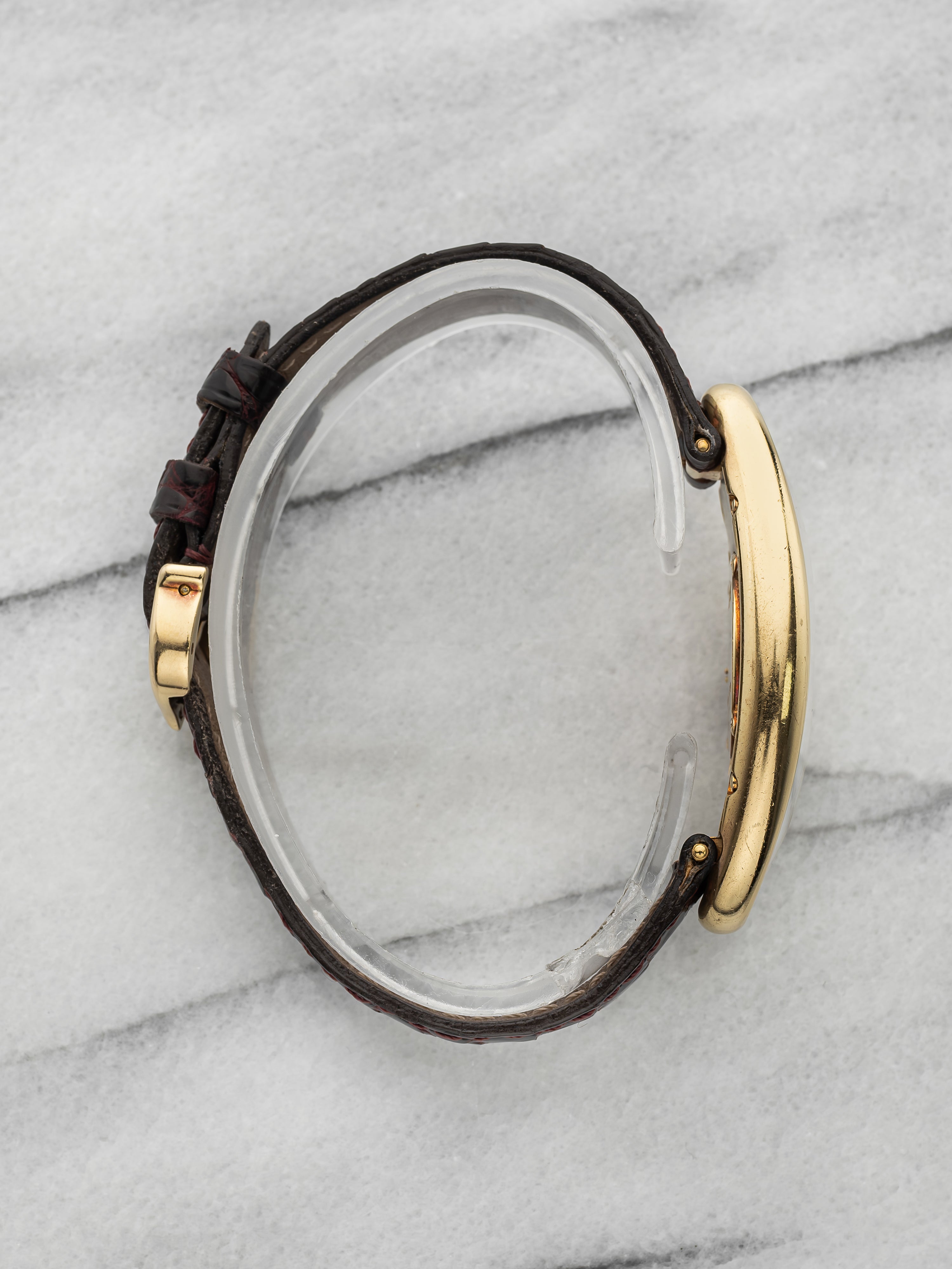 2000s Cartier Baignoire Allongee 2605 18K YG Silvered Guilloche Dial Quartz 21mm
