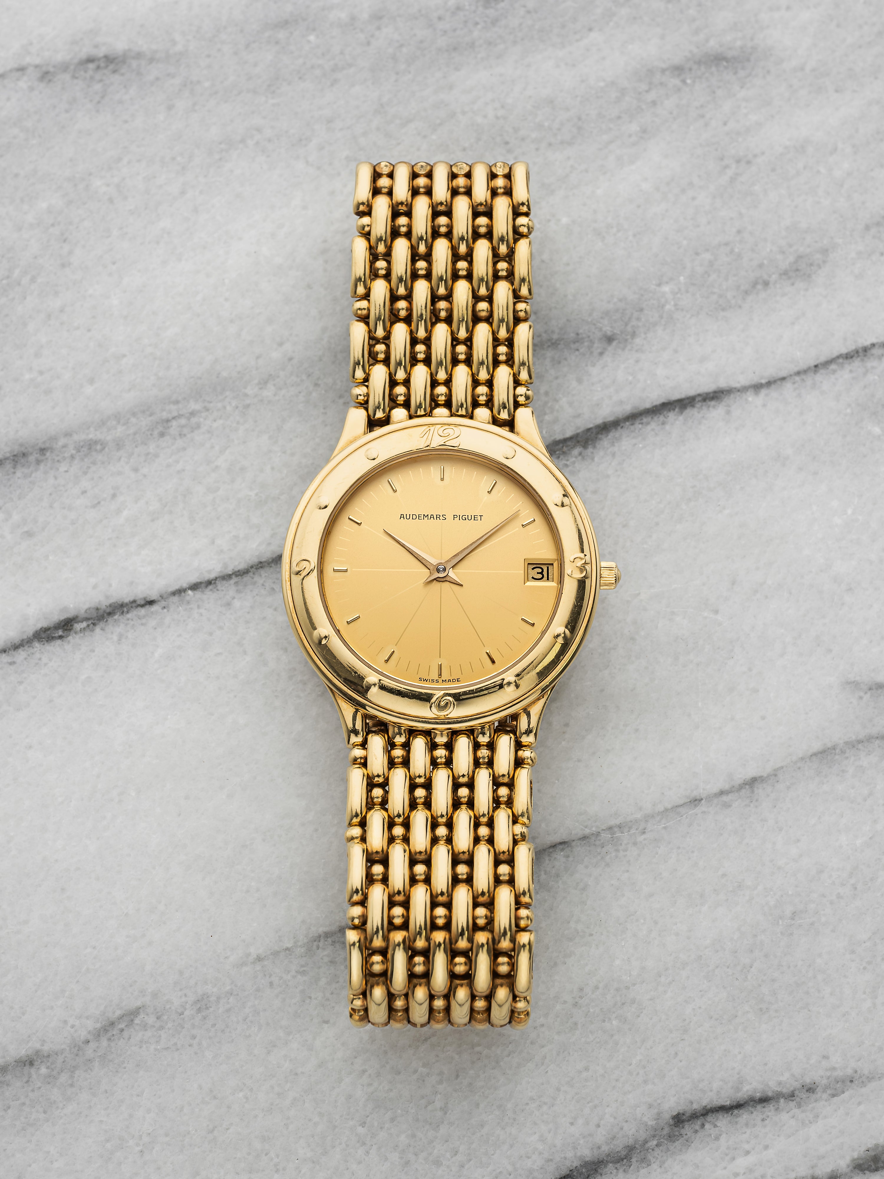Vintage 1980s Audemars Piguet Dress 18K YG Champagne Dial Quartz 34mm
