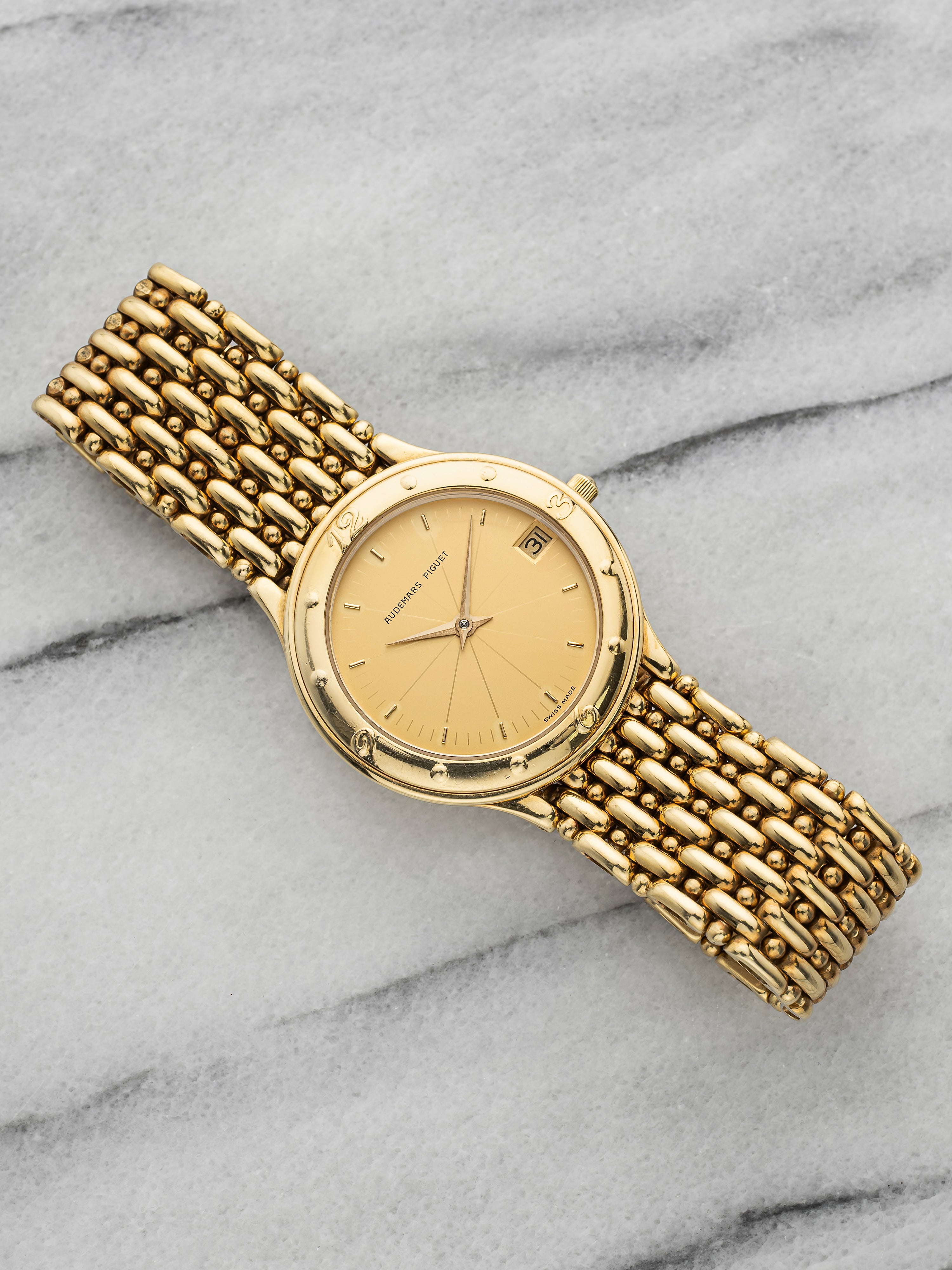 Vintage 1980s Audemars Piguet Dress 18K YG Champagne Dial Quartz 34mm