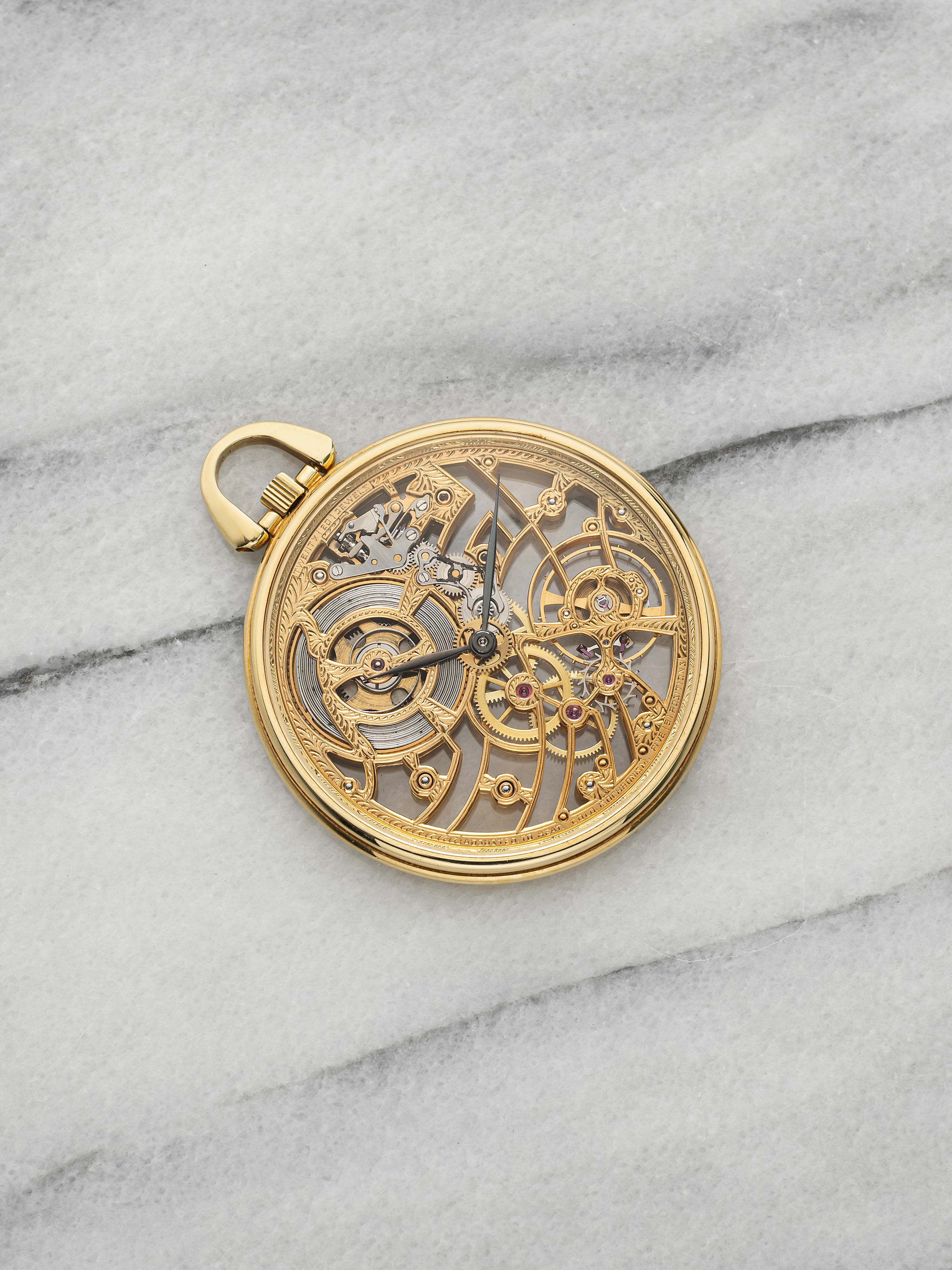 Vintage 1970s Audemars Piguet Pocket Watch Skeleton 18K Yellow Gold Manual 42mm