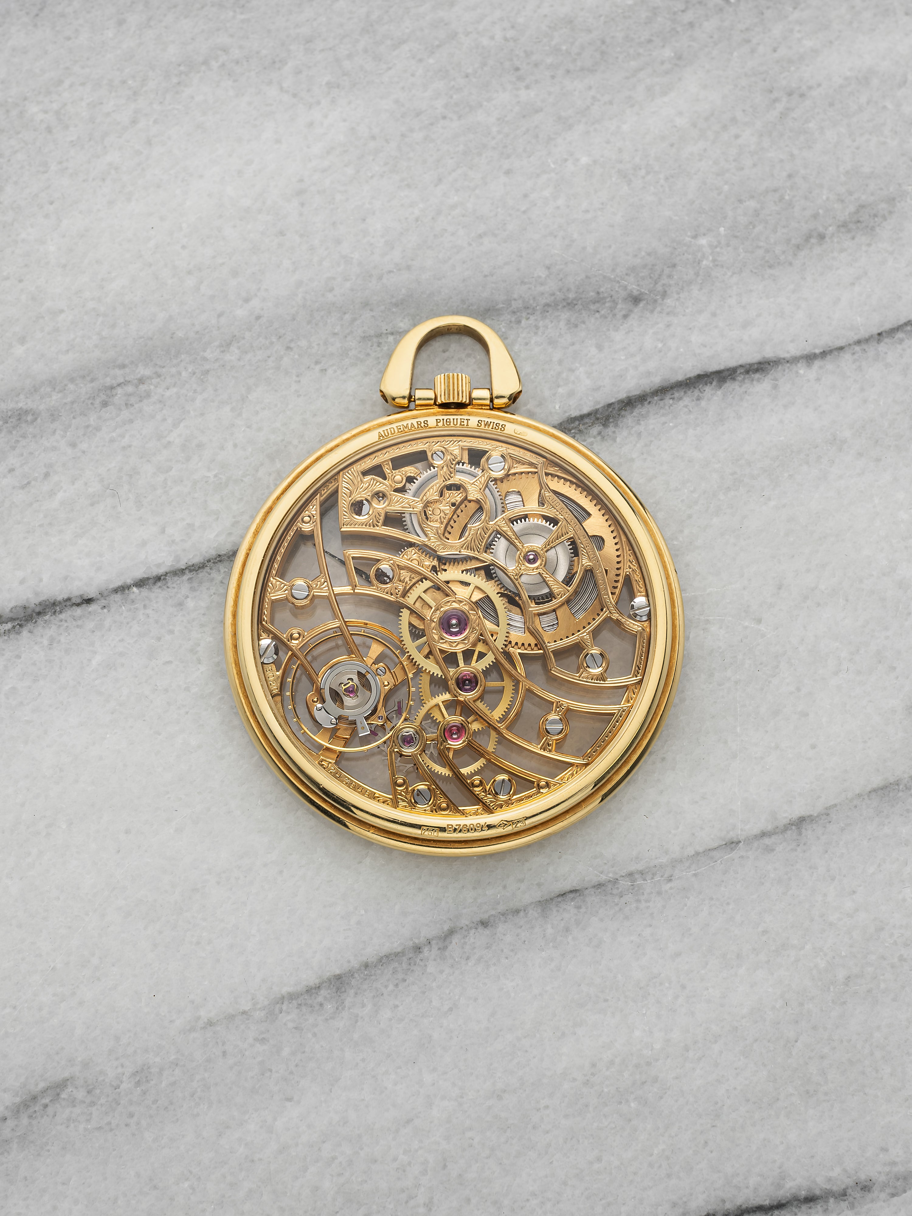 Vintage 1970s Audemars Piguet Pocket Watch Skeleton 18K Yellow Gold Manual 42mm