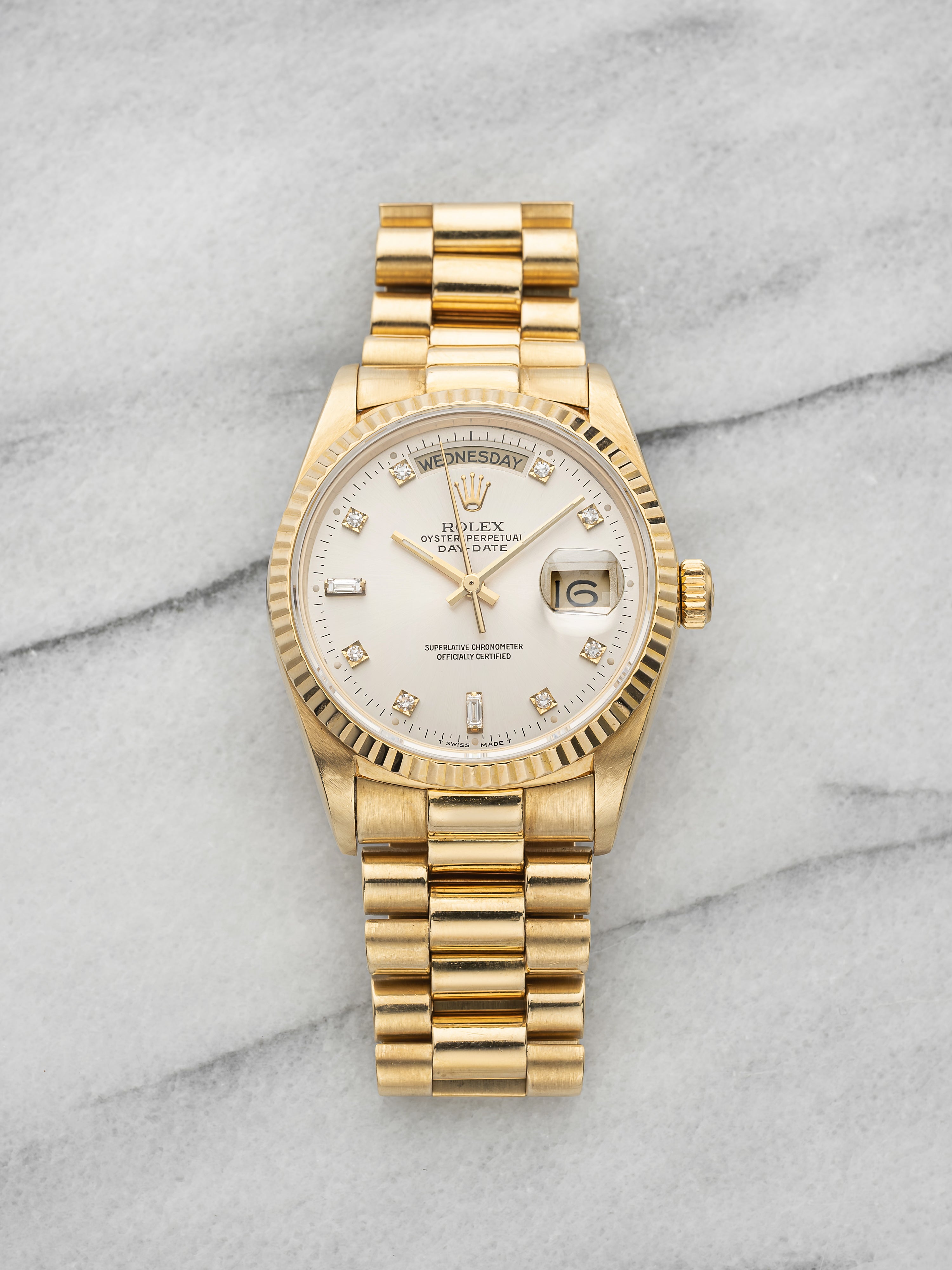 Vintage 1988 Rolex Day-Date 18038 18K YG Silver Diamond Dial Auto 36mm