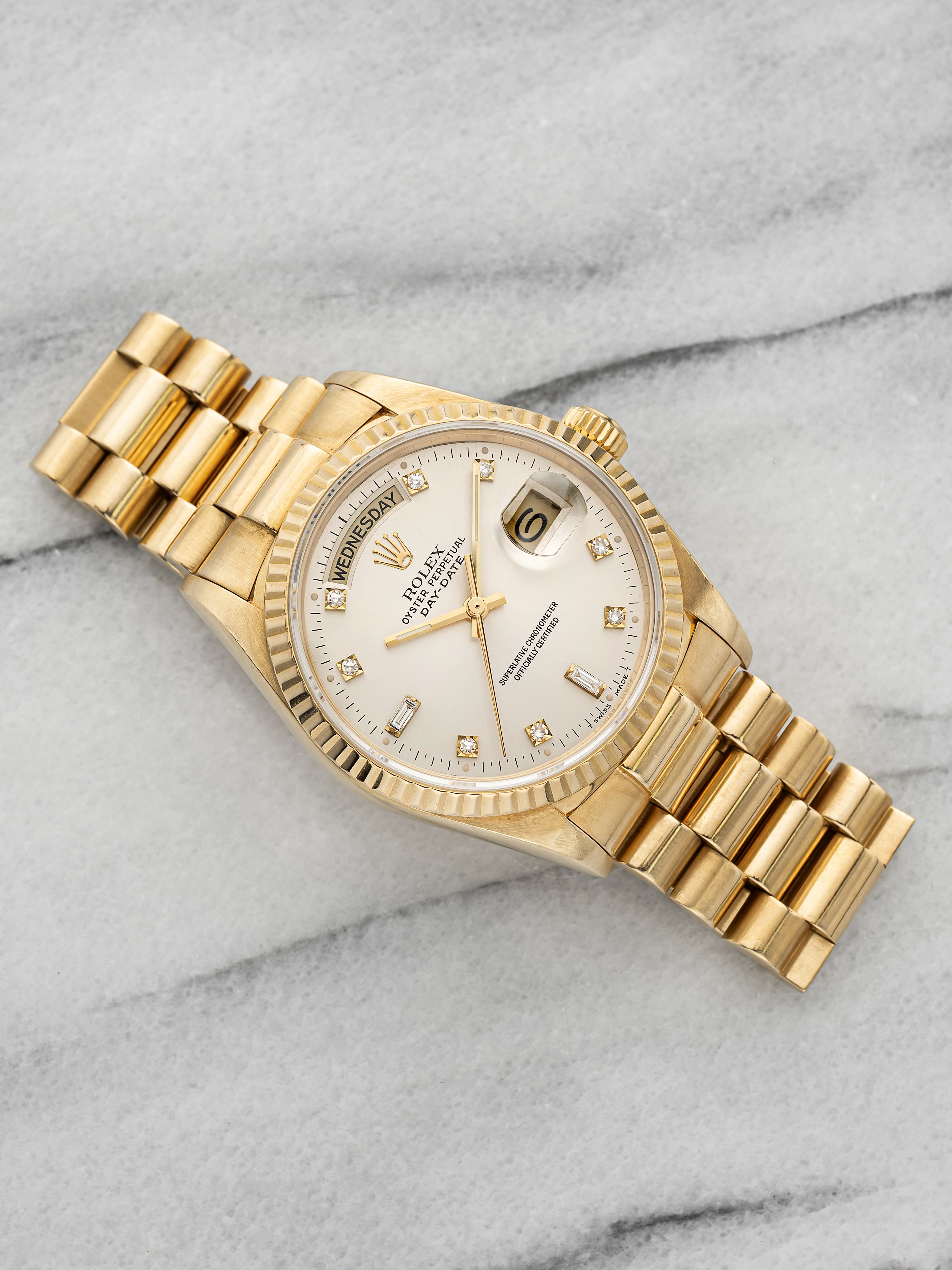 Vintage 1988 Rolex Day-Date 18038 18K YG Silver Diamond Dial Auto 36mm