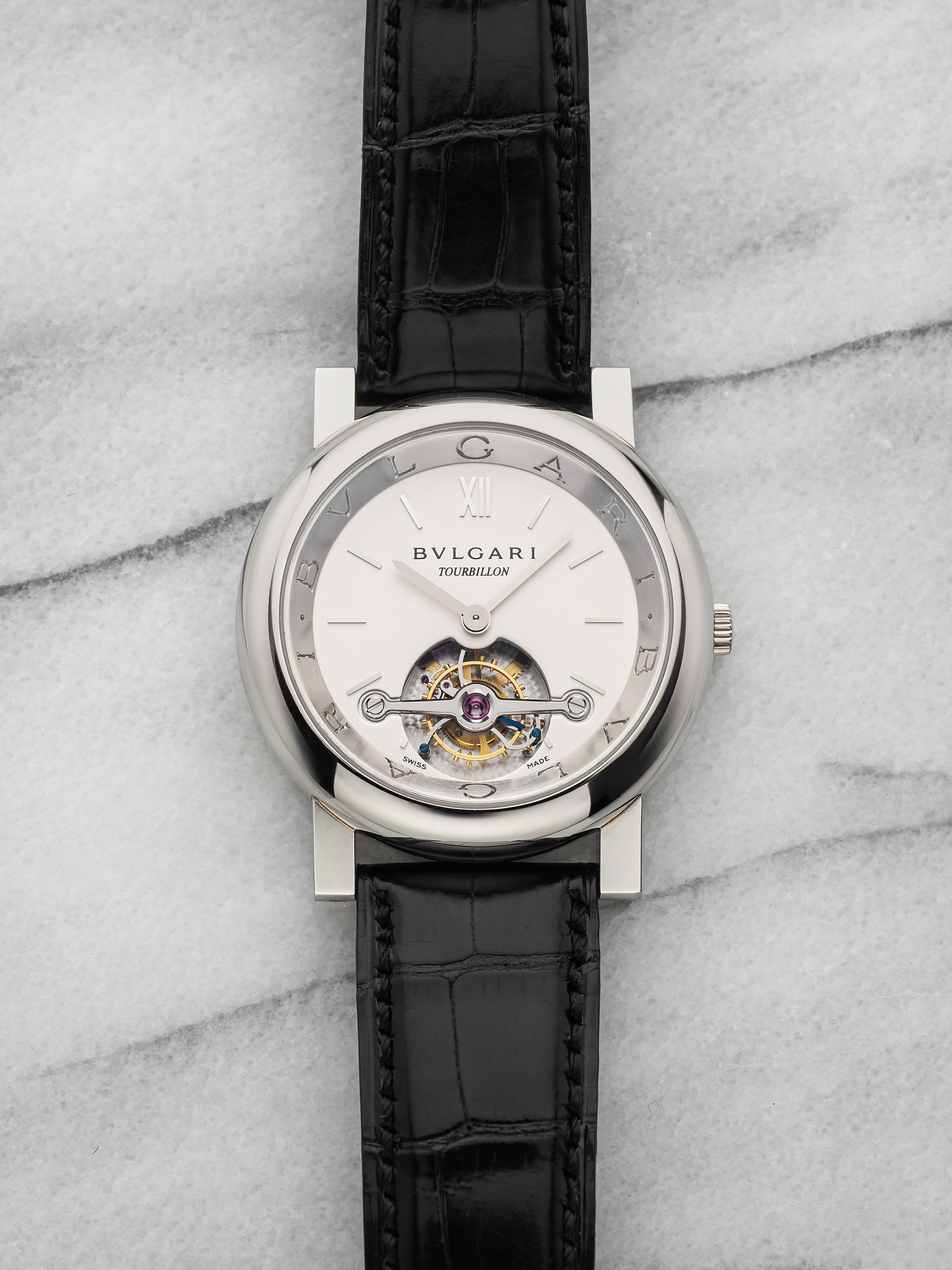 Vintage 1998 Bvlgari AT 40 PL TB Platinum Skeleton Tourbillon Manual 40mm