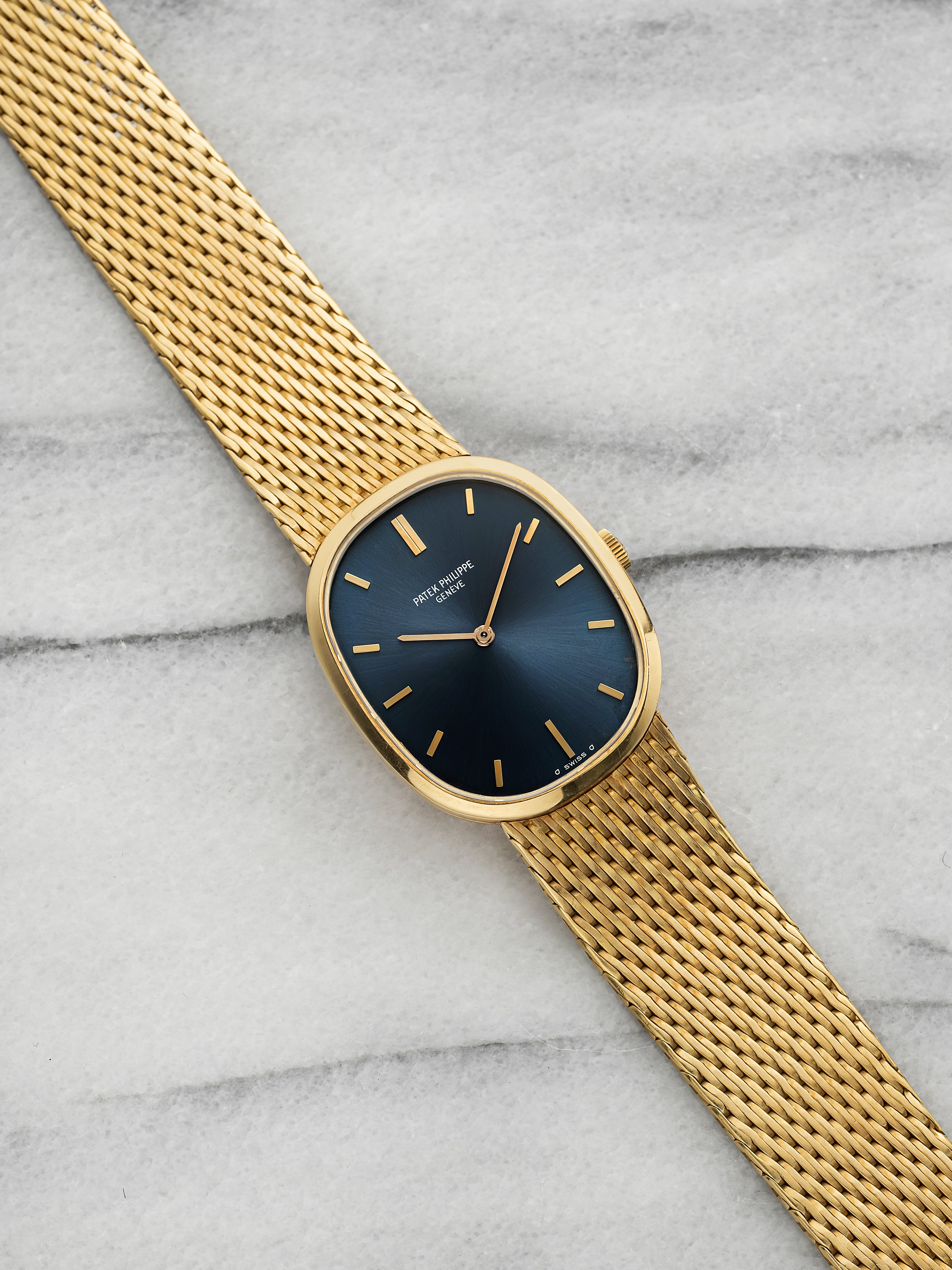 Vintage 1970s Patek Philippe Ellipse 3548 18K YG Blue Patina Dial Manual 27mm