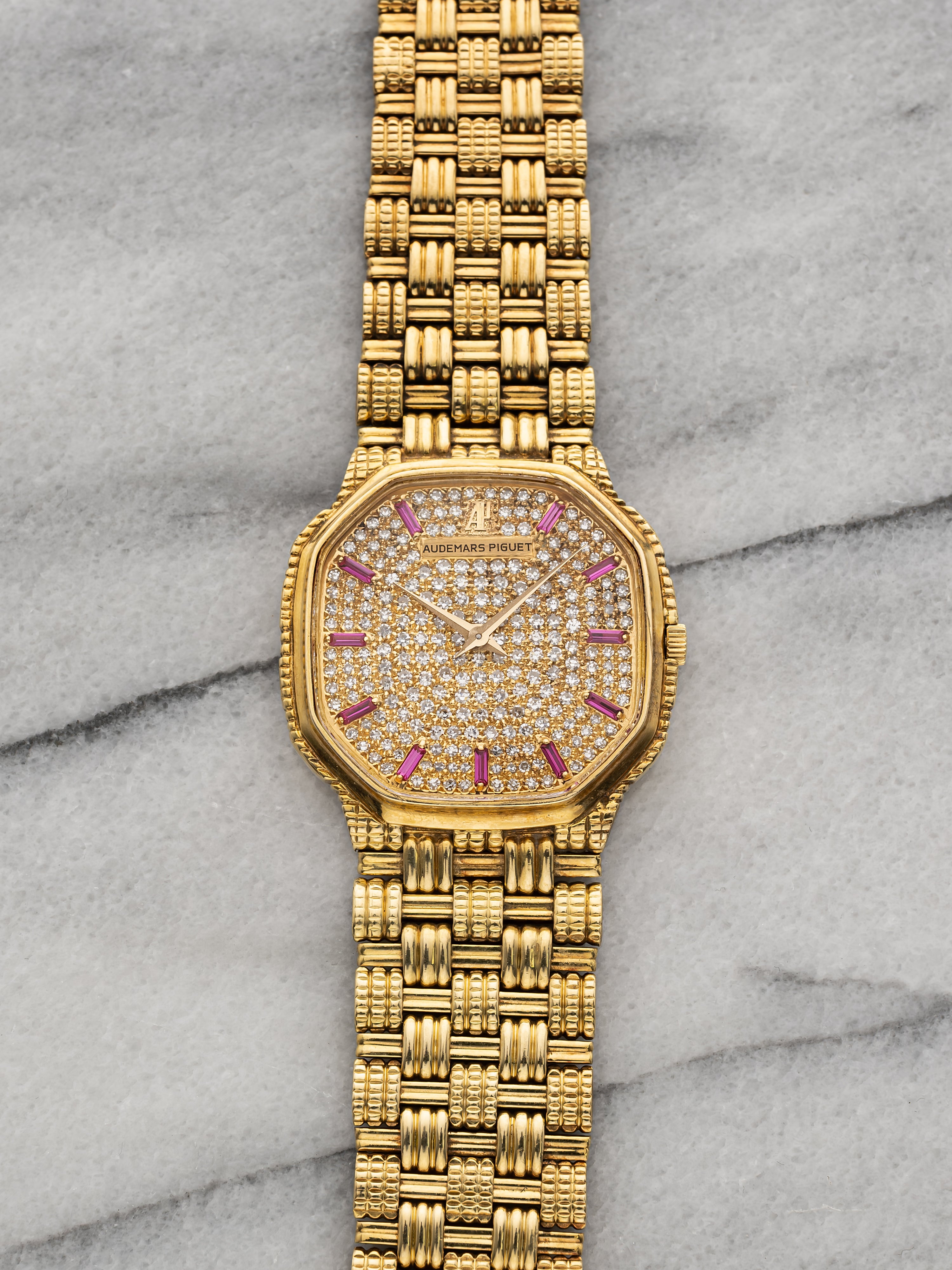 Audemars Piguet Octogon- Pave Dial with Ruby Hour Markers Automatic