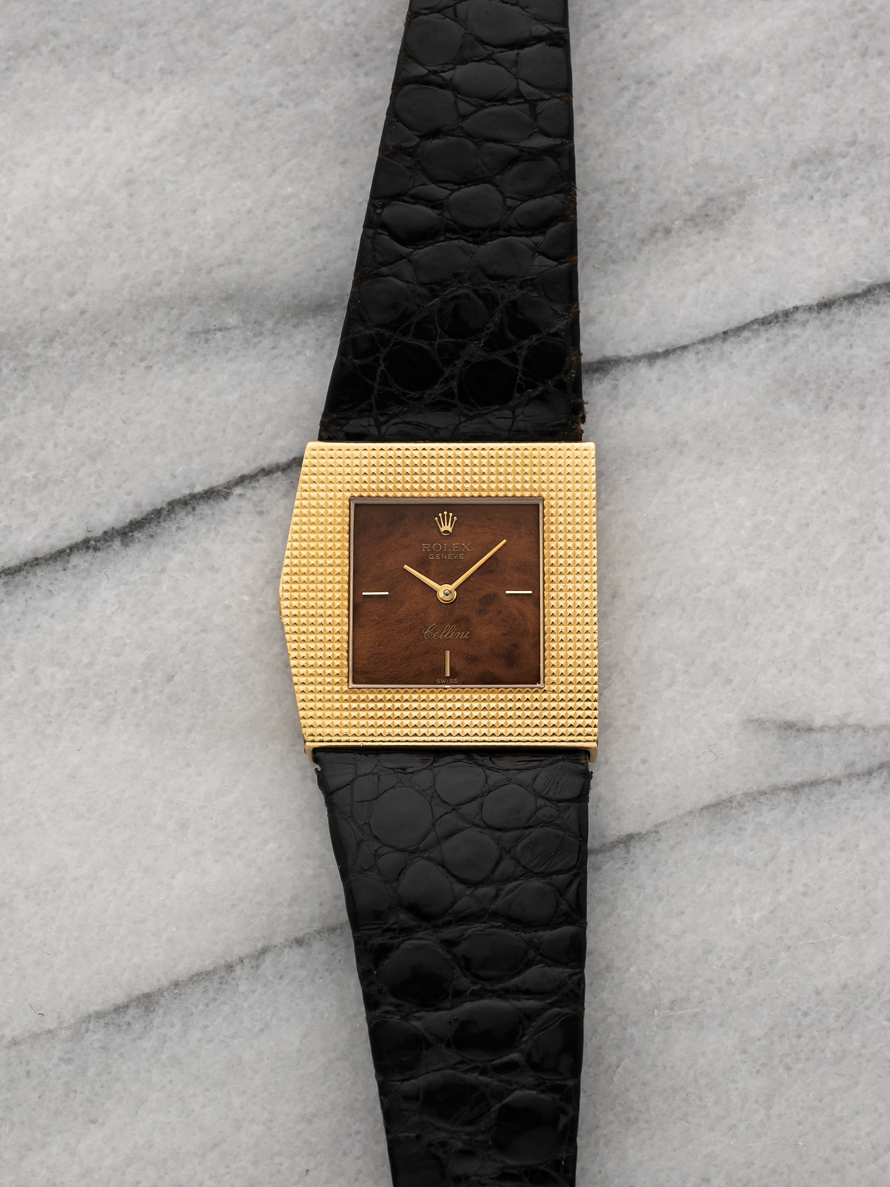 1976 Rolex Cellini Asymmetric 4126 - Hobnail Bezel Wood Dial