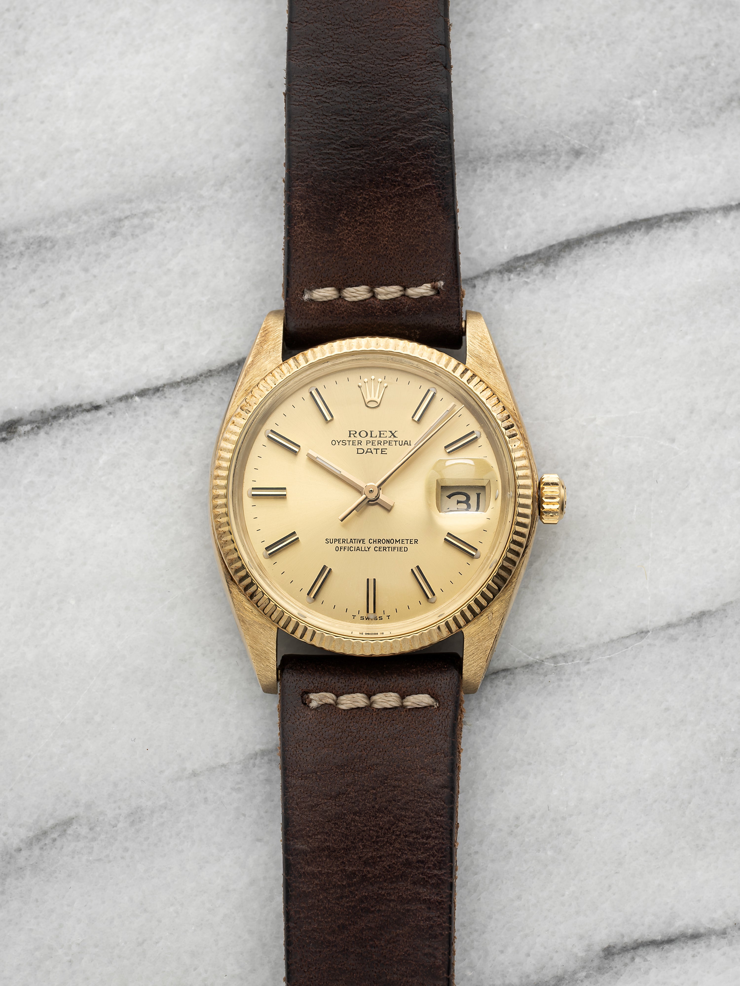 Vintage 1979 Rolex Oyster Perpetual Date 1503 14K YG Champagne Dial Auto 34mm