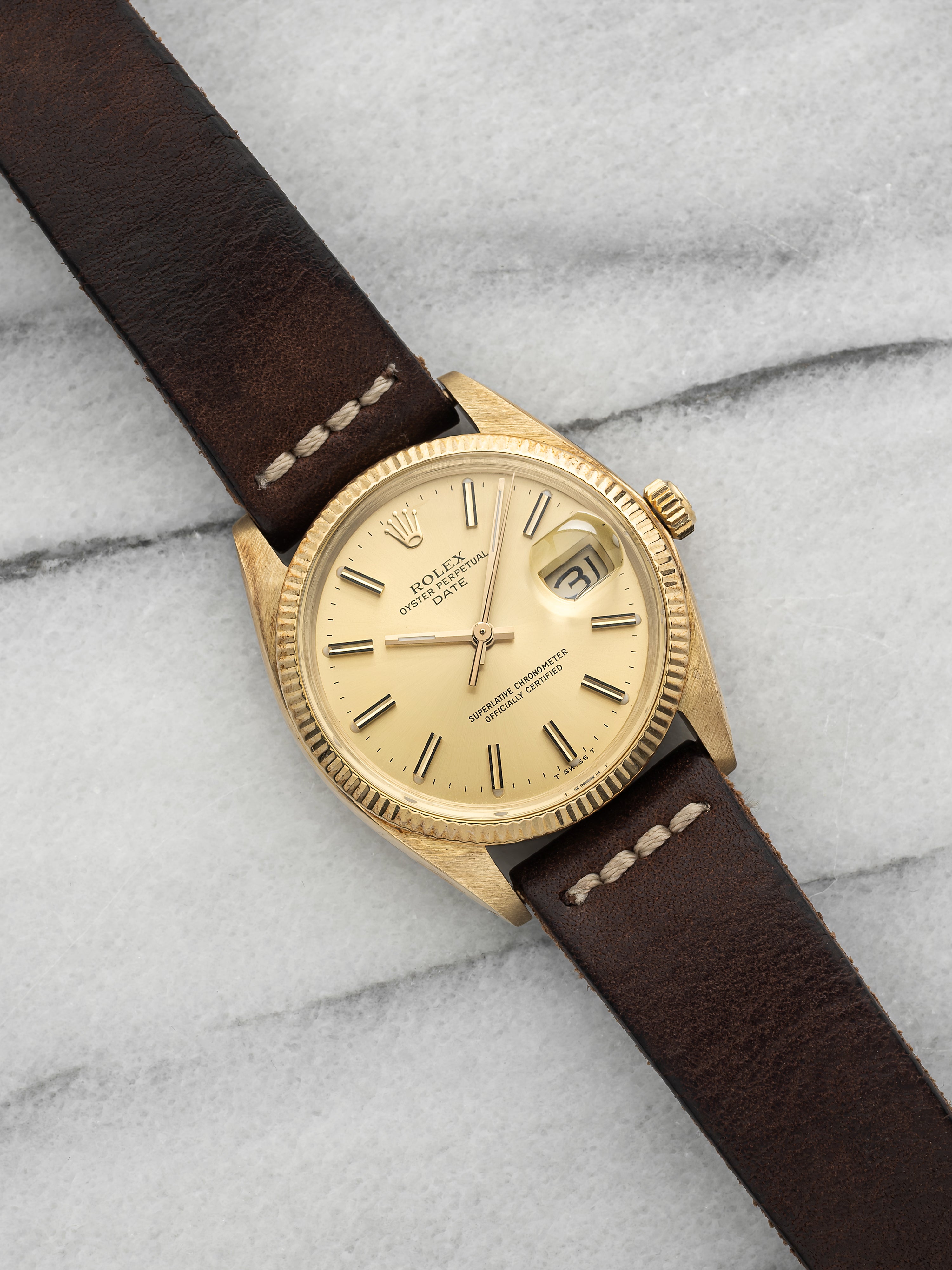 Vintage 1979 Rolex Oyster Perpetual Date 1503 14K YG Champagne Dial Auto 34mm
