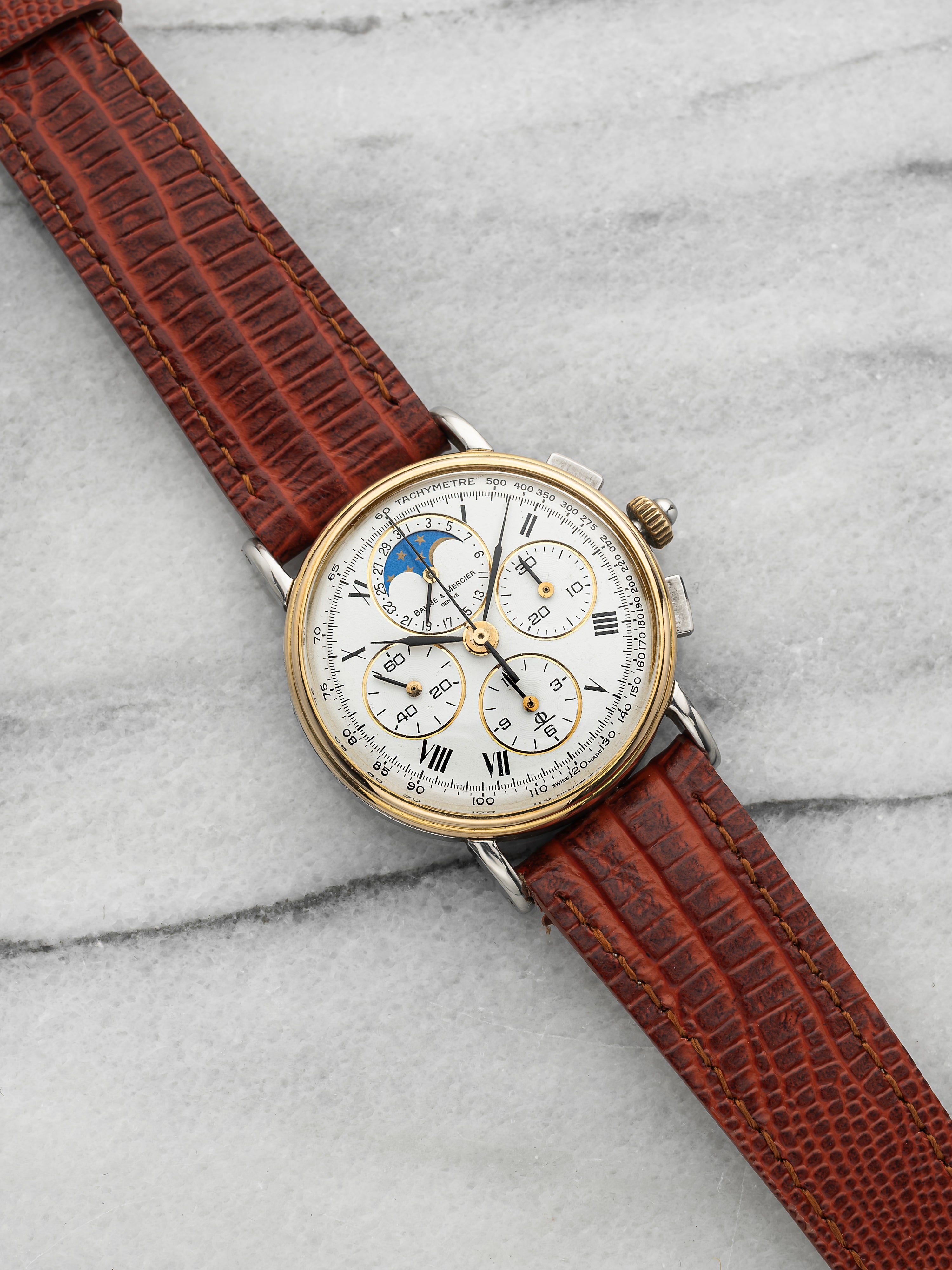 Vintage 1980s Baume & Mercier Chronograph 6102.099 TT White Dial Manual 32mm