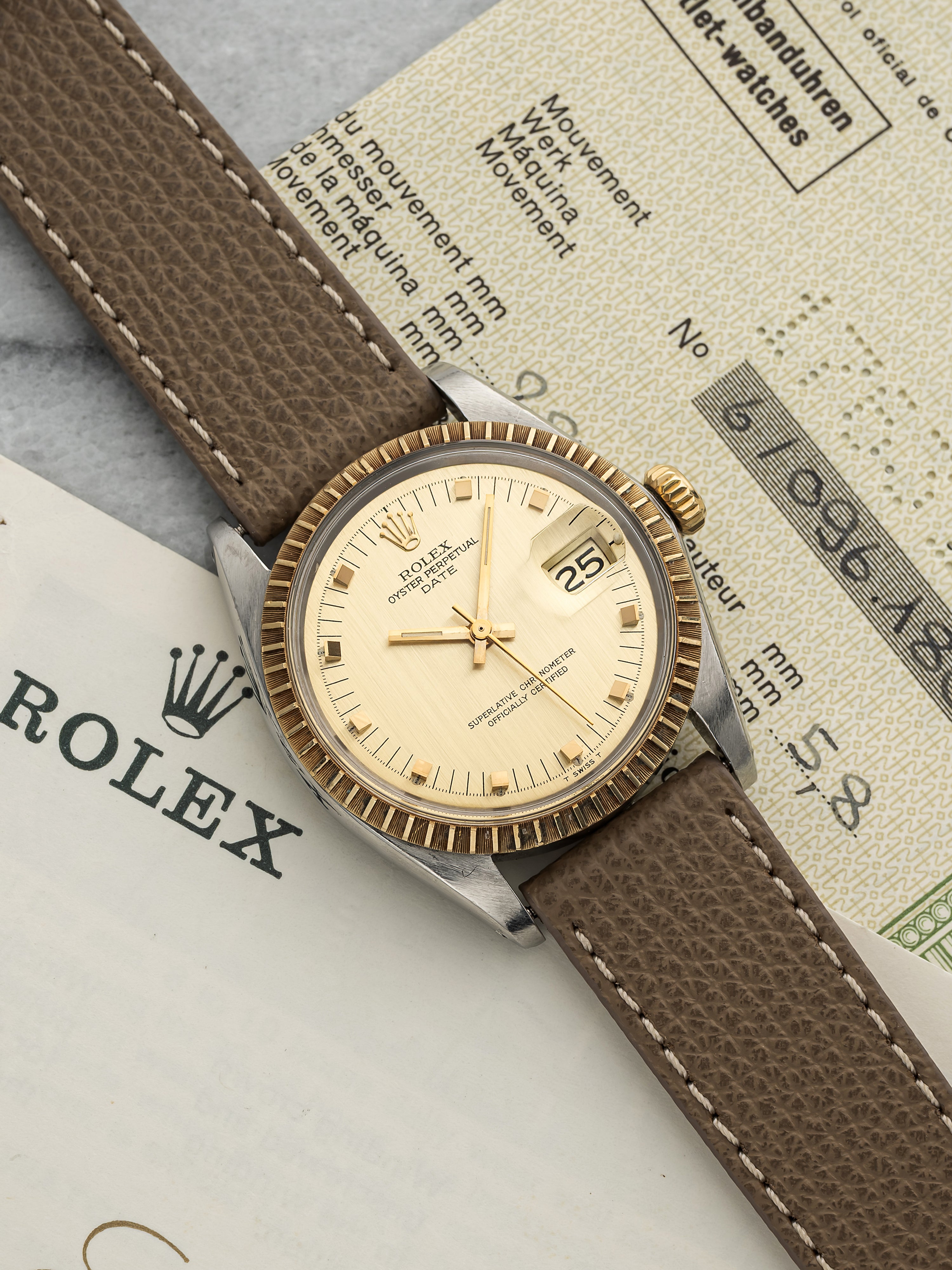 Vintage 1968 Rolex Oyster Perpetual Date 1505 Two-Tone Champagne Dial Auto 34mm
