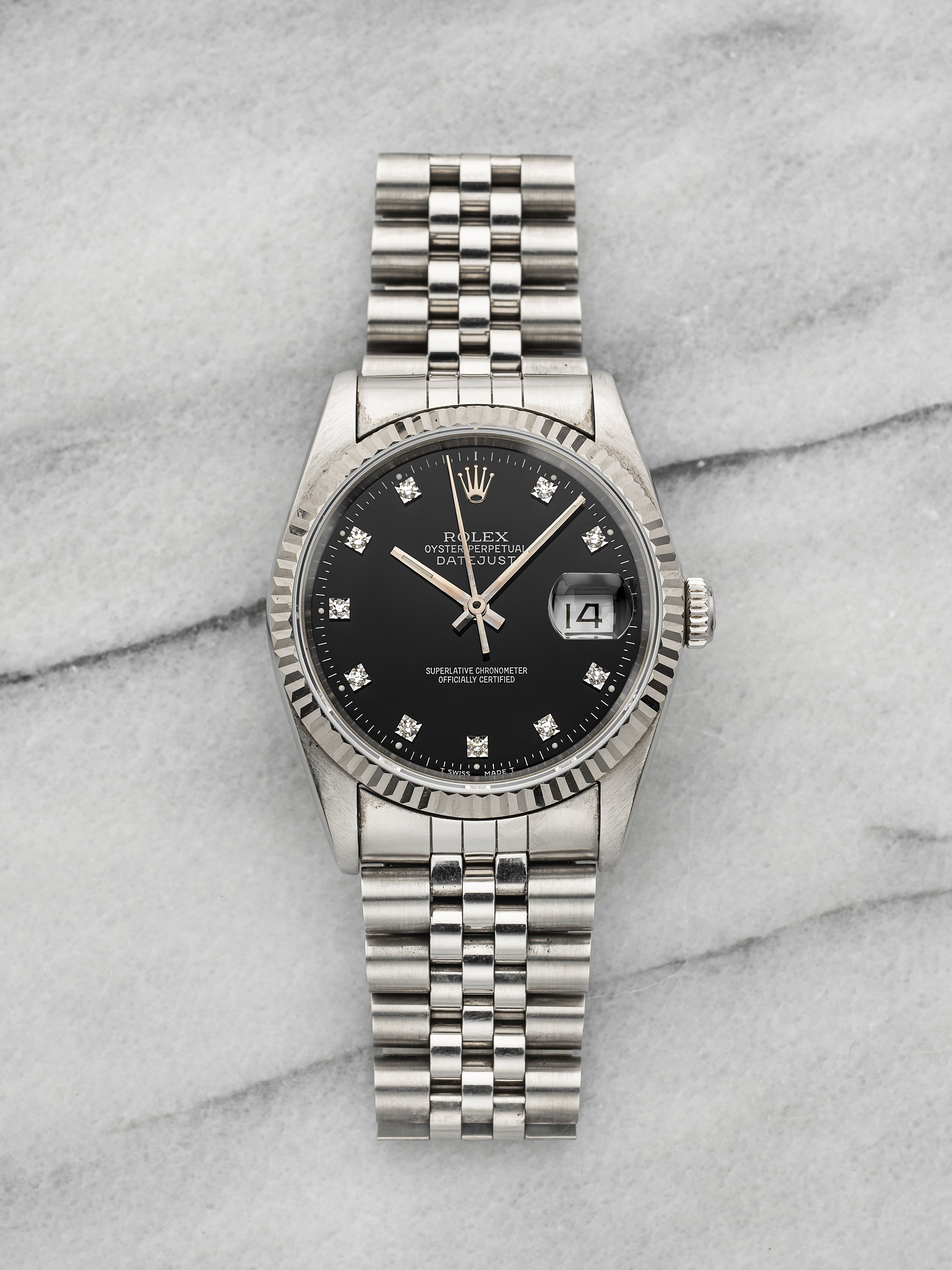 Vintage 1990 Rolex Datejust 16234 Steel 18K WG Bezel Diamond Indices Auto 36mm