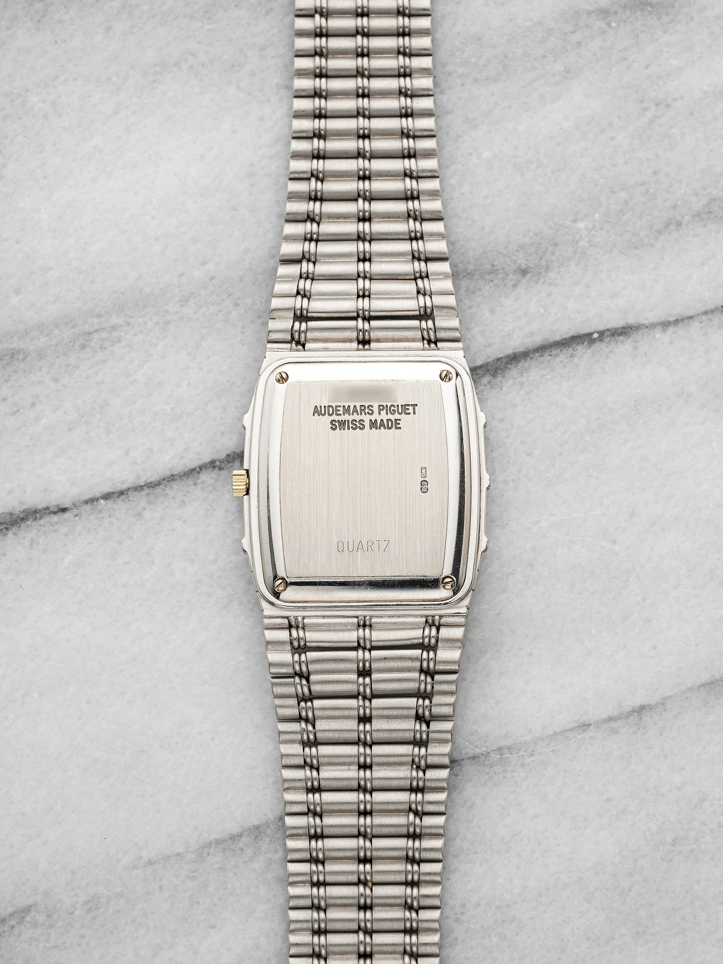 Vintage 1995 Audemars Piguet Bamboo 18K WG Pave Diamond Sapphire Quartz 27mm