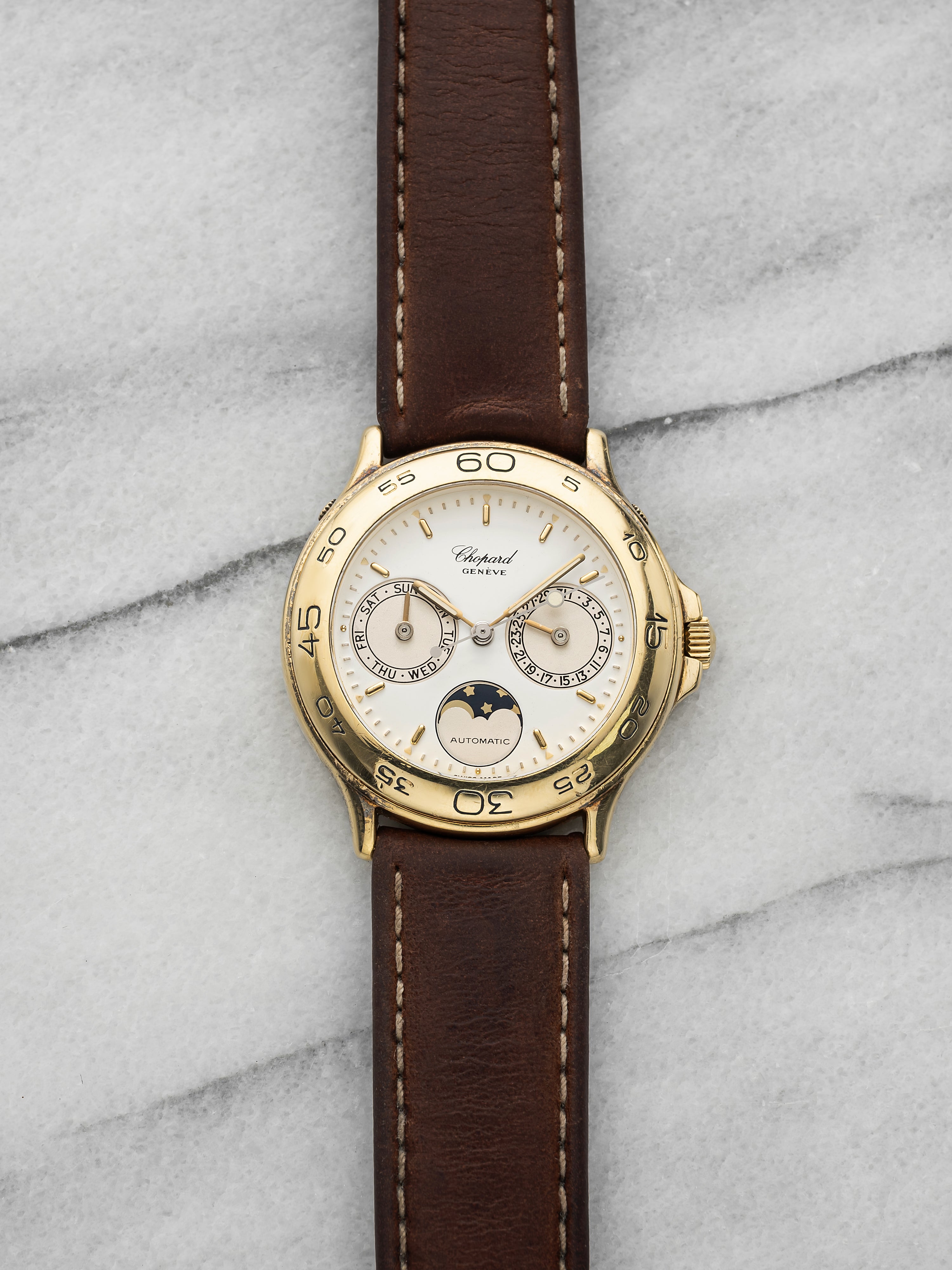 Vintage 1990s Chopard LUC Luna Doro 1127 18K YG Cream Dial Auto 34mm