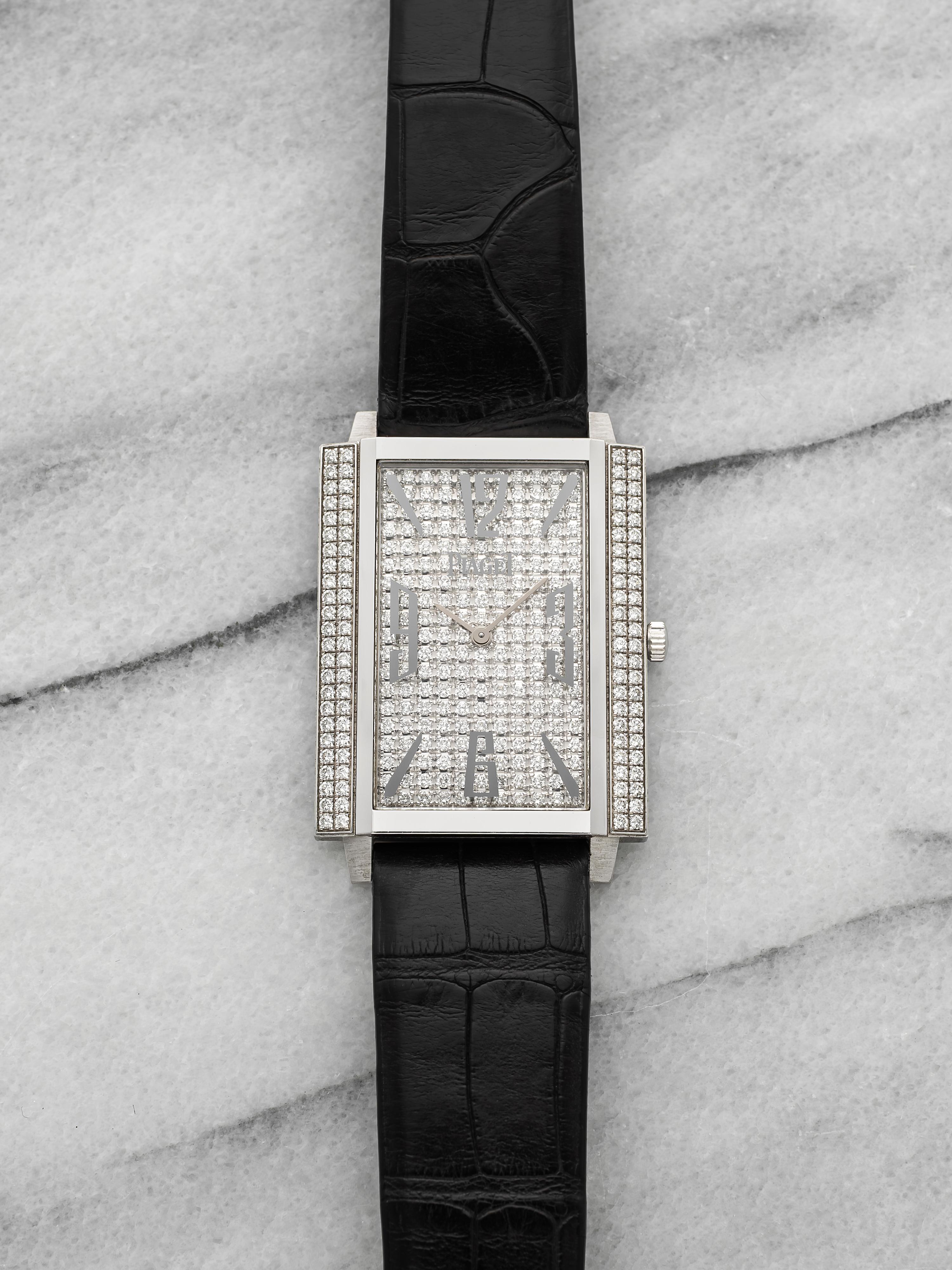 2005 Piaget Black Tie P10098 18K White Gold Diamond Pave Dial Manual 28mm