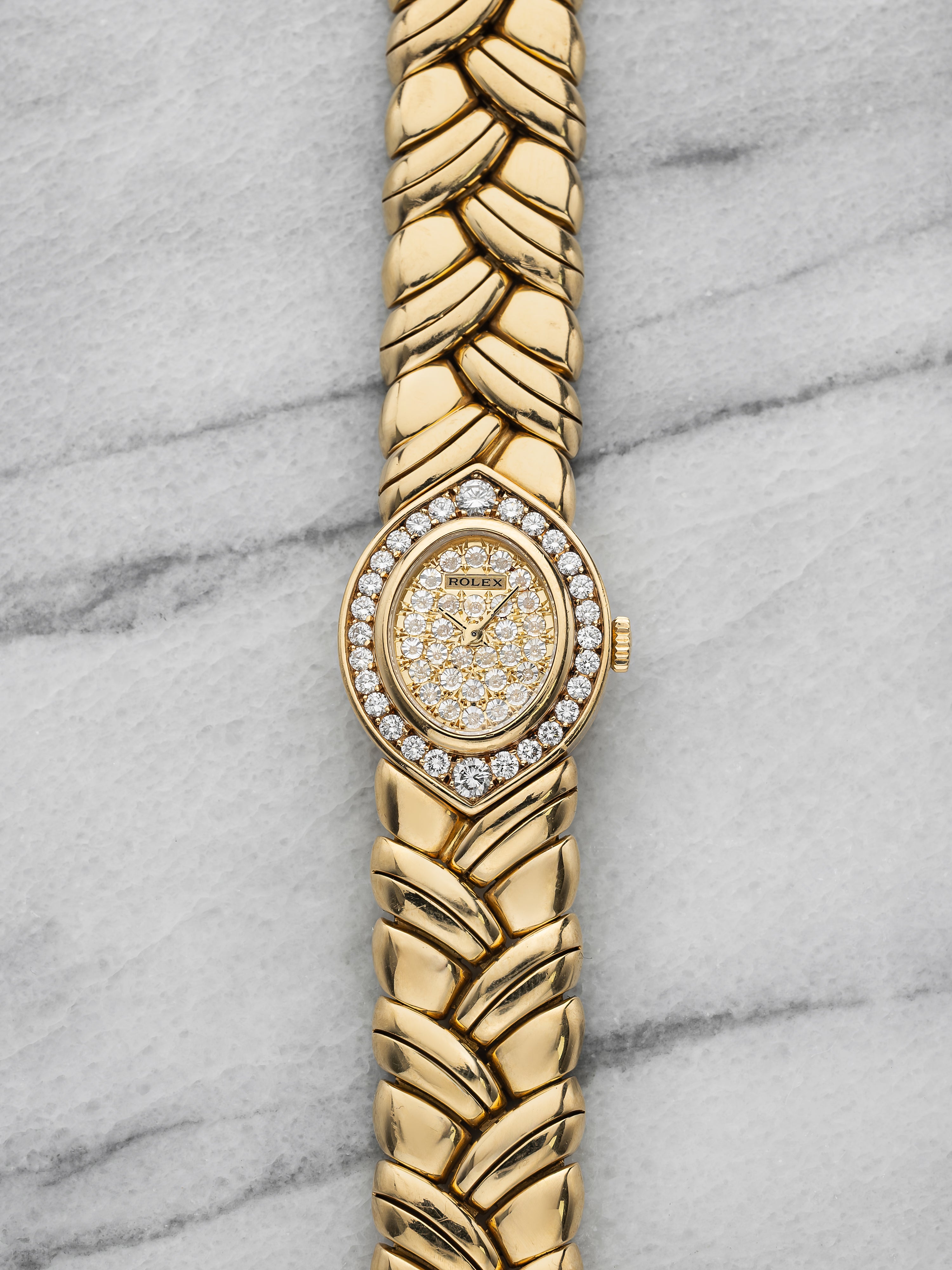 1990 Rolex Cellini 2722 - 18K Yellow Gold, Pavé Diamond Dial