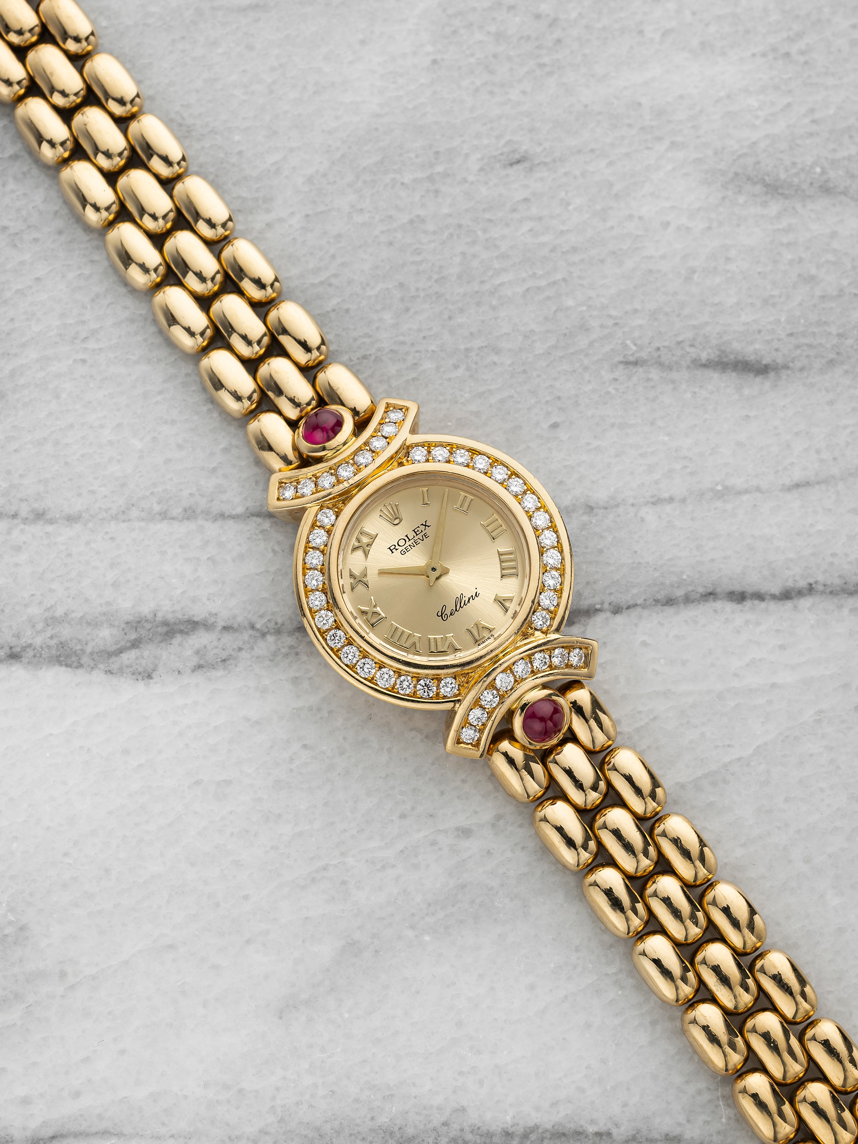 1995 Rolex Cellini 5184 - 18K Yellow Gold, Diamond Bezel, Ruby Lugs