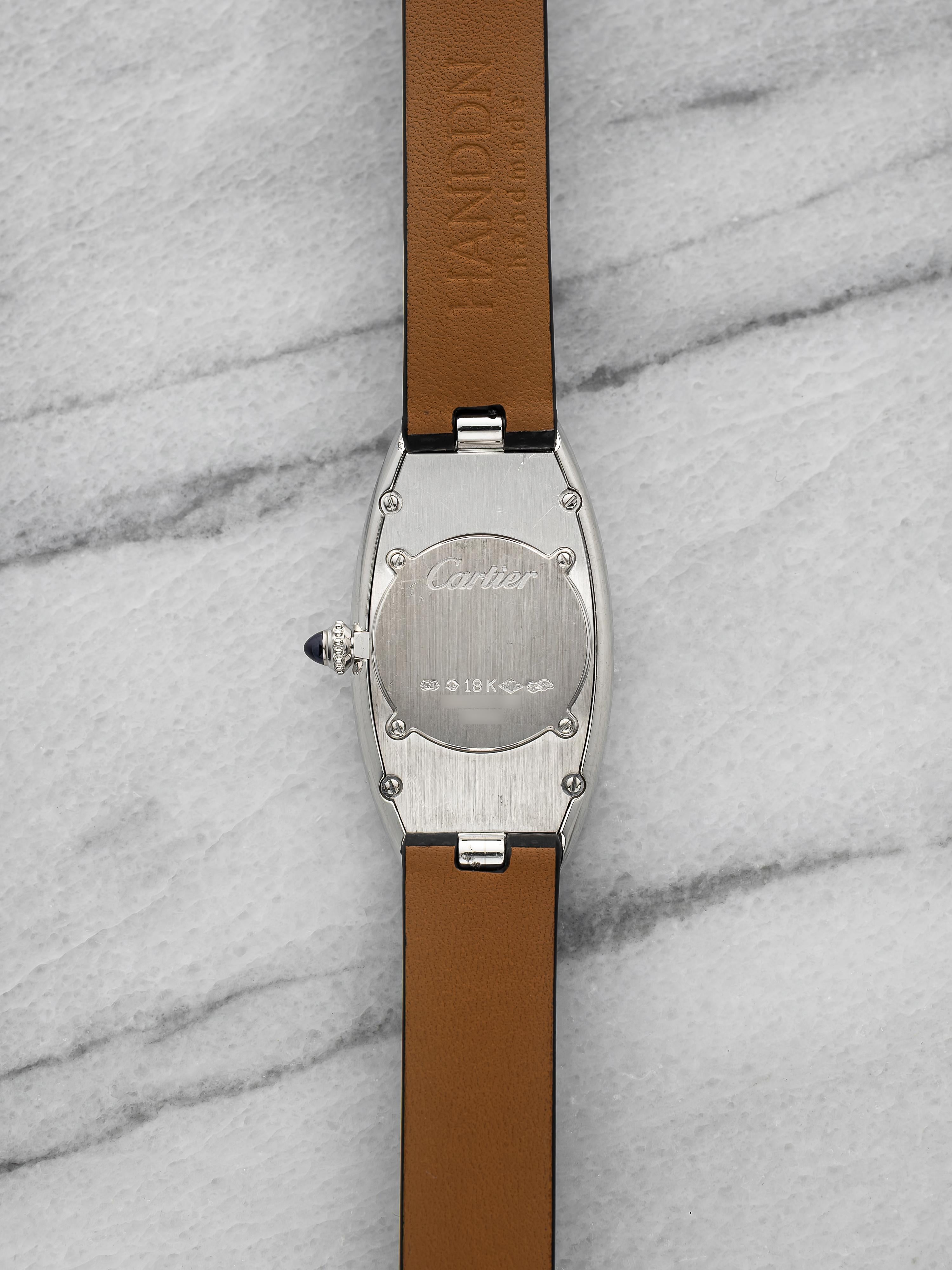 2000s Cartier Baignoire Allongee 2604 18K WG White Roman Dial Quartz 22 x 47 mm