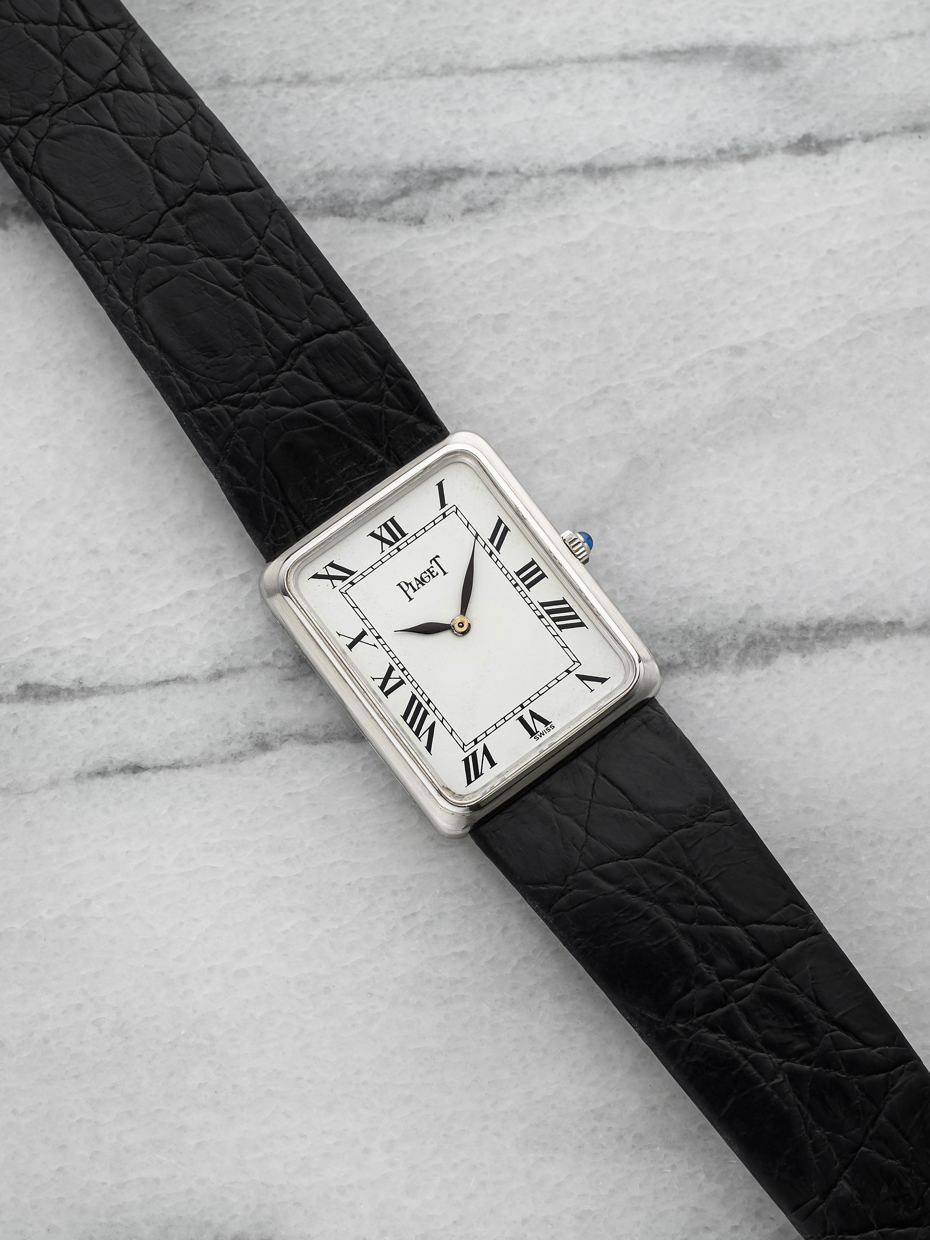 Vintage 1970s Piaget Tank 9297 18K WG Manual White Roman Dial 24mm