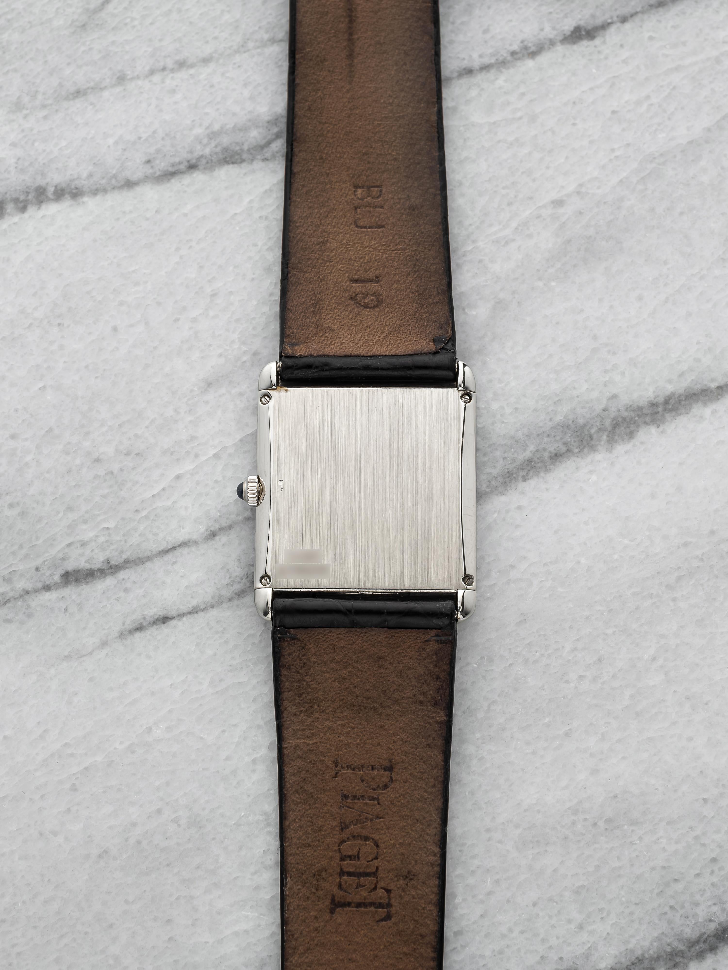 Vintage 1970s Piaget Tank 9297 18K WG Manual White Roman Dial 24mm