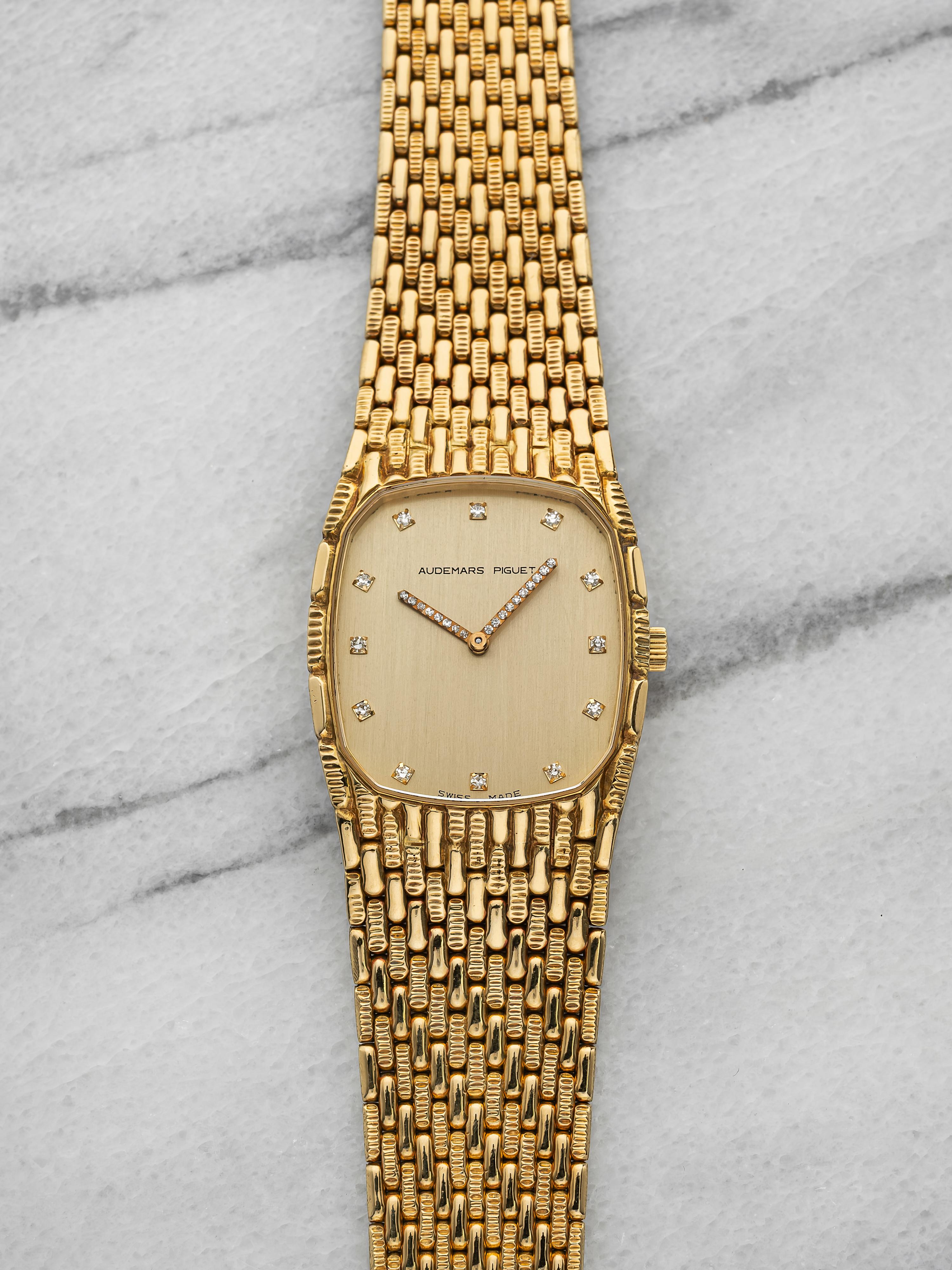 Vintage 1990s Audemars Piguet Cobra 18k YG Champagne Diamond Dial Manual 27 mm
