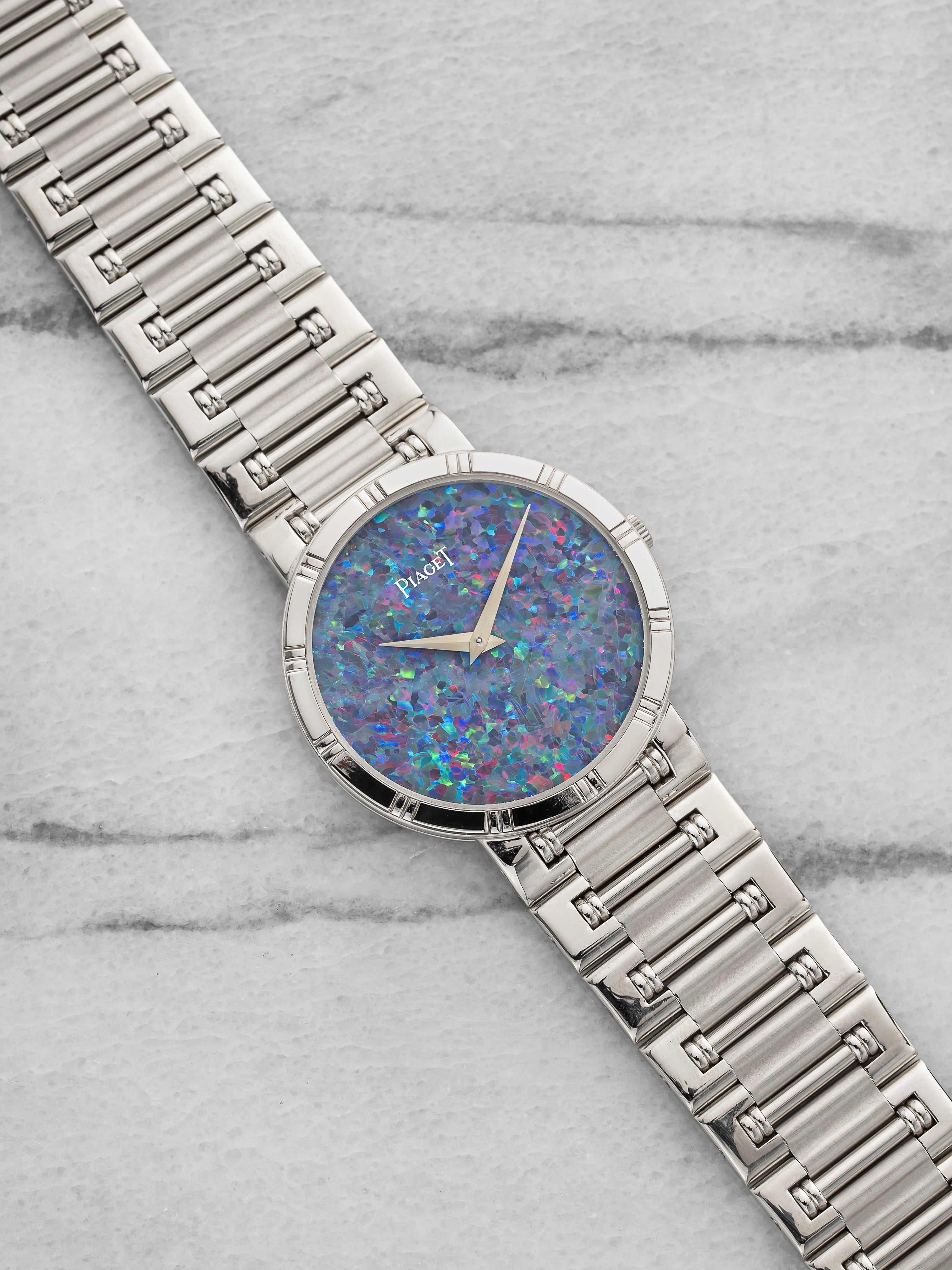 Vintage 1980s Piaget Dancer 84023 K18 18K White Gold Opal Dial Quartz 31mm