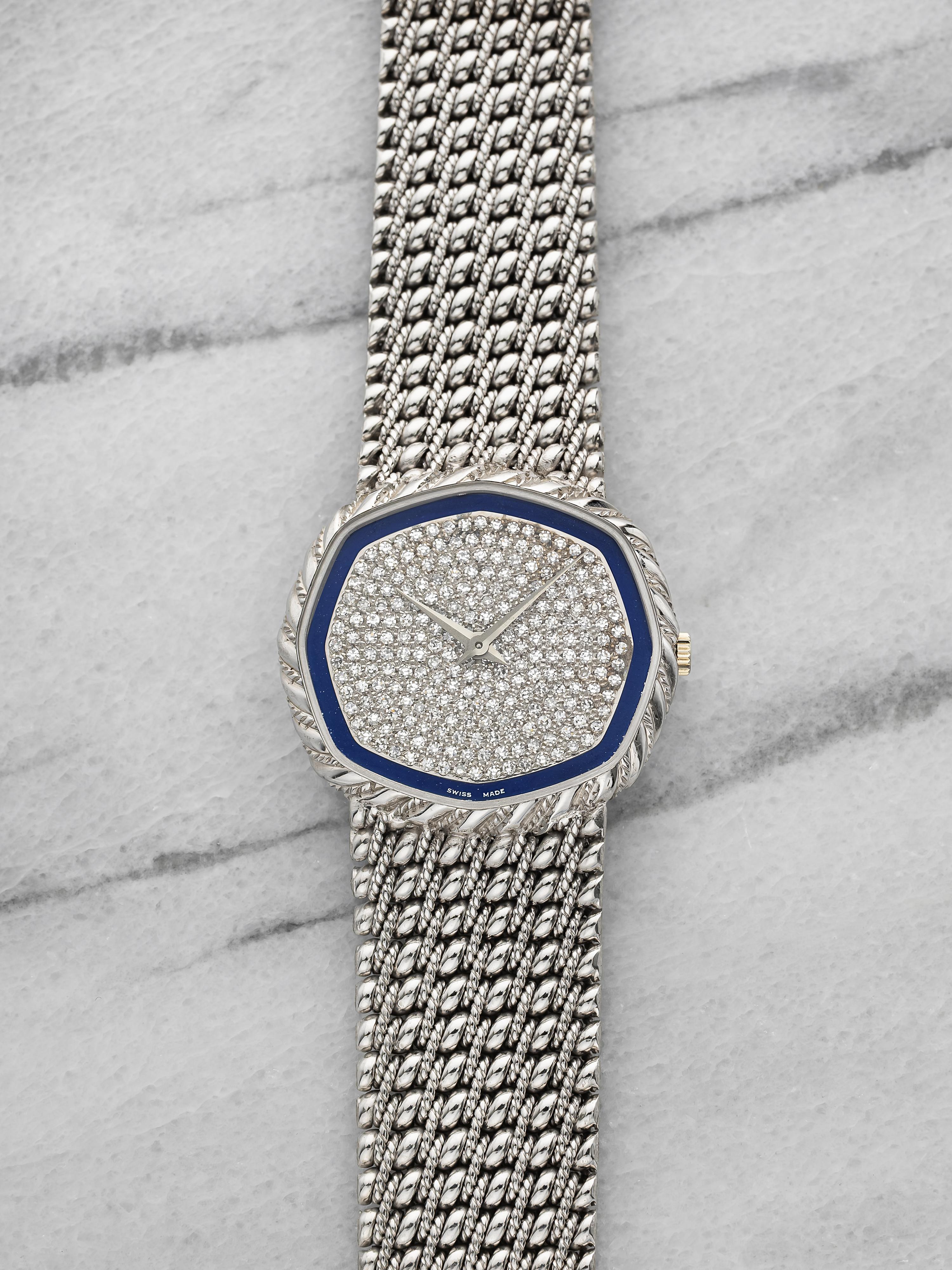 Vintage 1980s Audemars Piguet 18K WG Lapis Lazuli Diamond Dial Manual 32mm