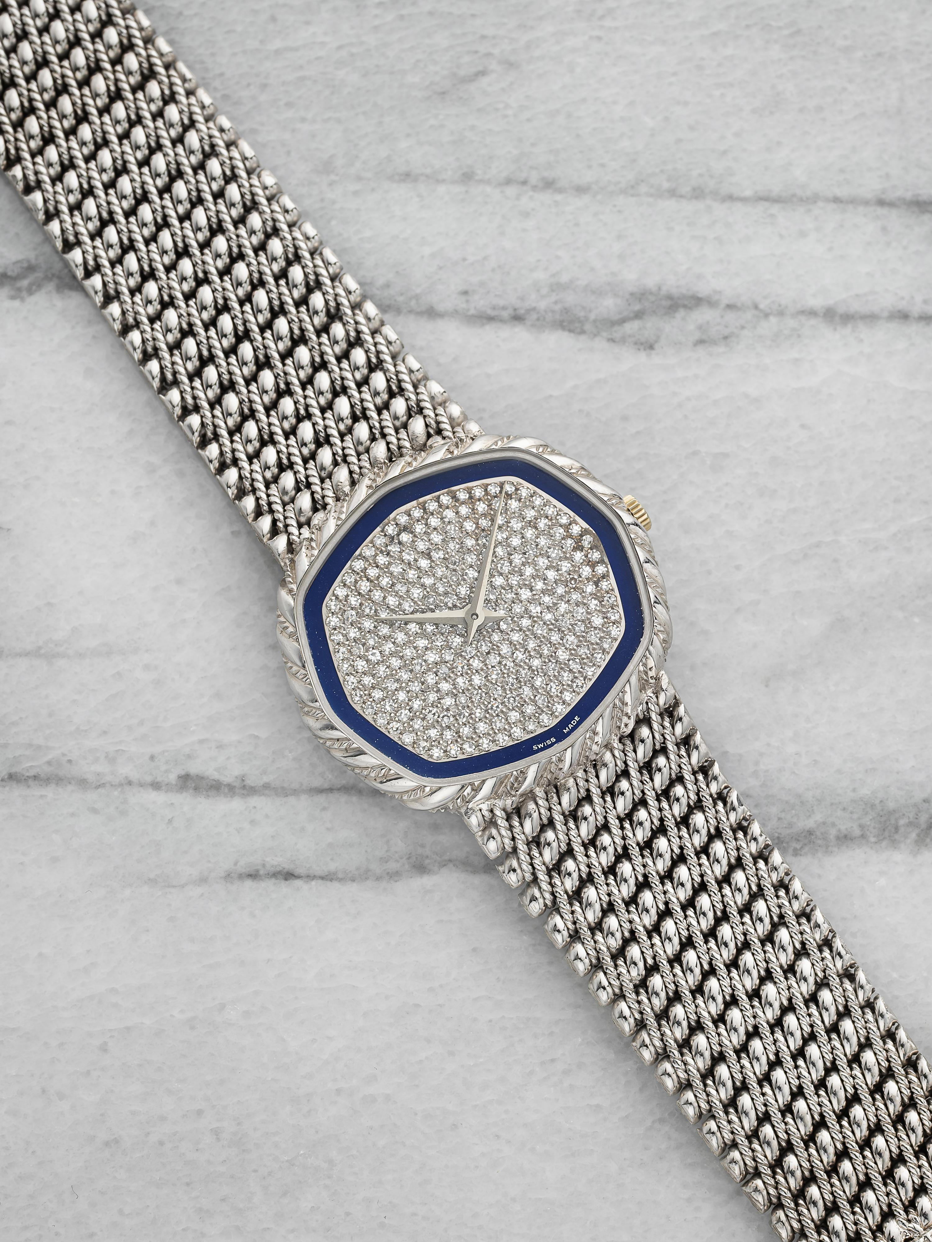 Vintage 1980s Audemars Piguet 18K WG Lapis Lazuli Diamond Dial Manual 32mm