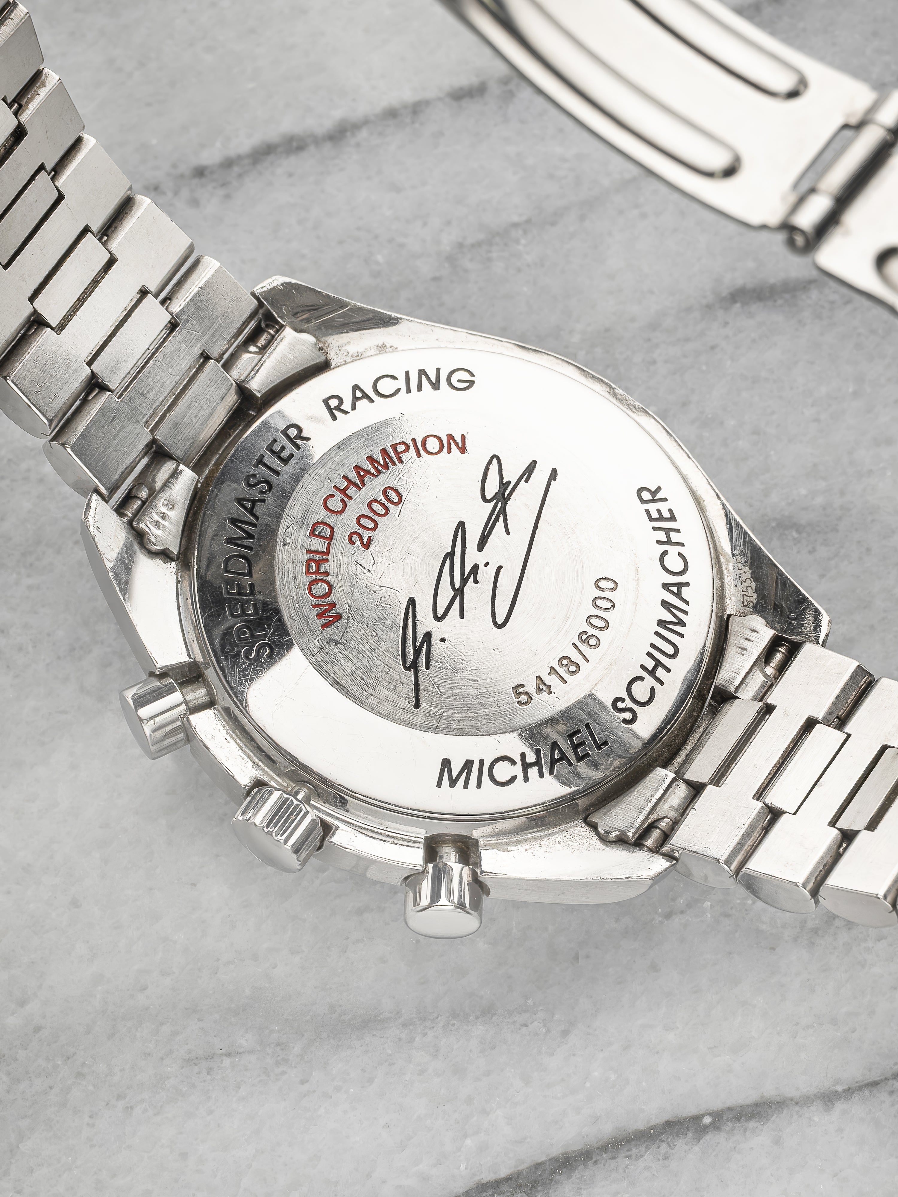 2000 Omega Speedmaster 3518.5 Steel Schumacher Black Racing Dial Auto 39mm
