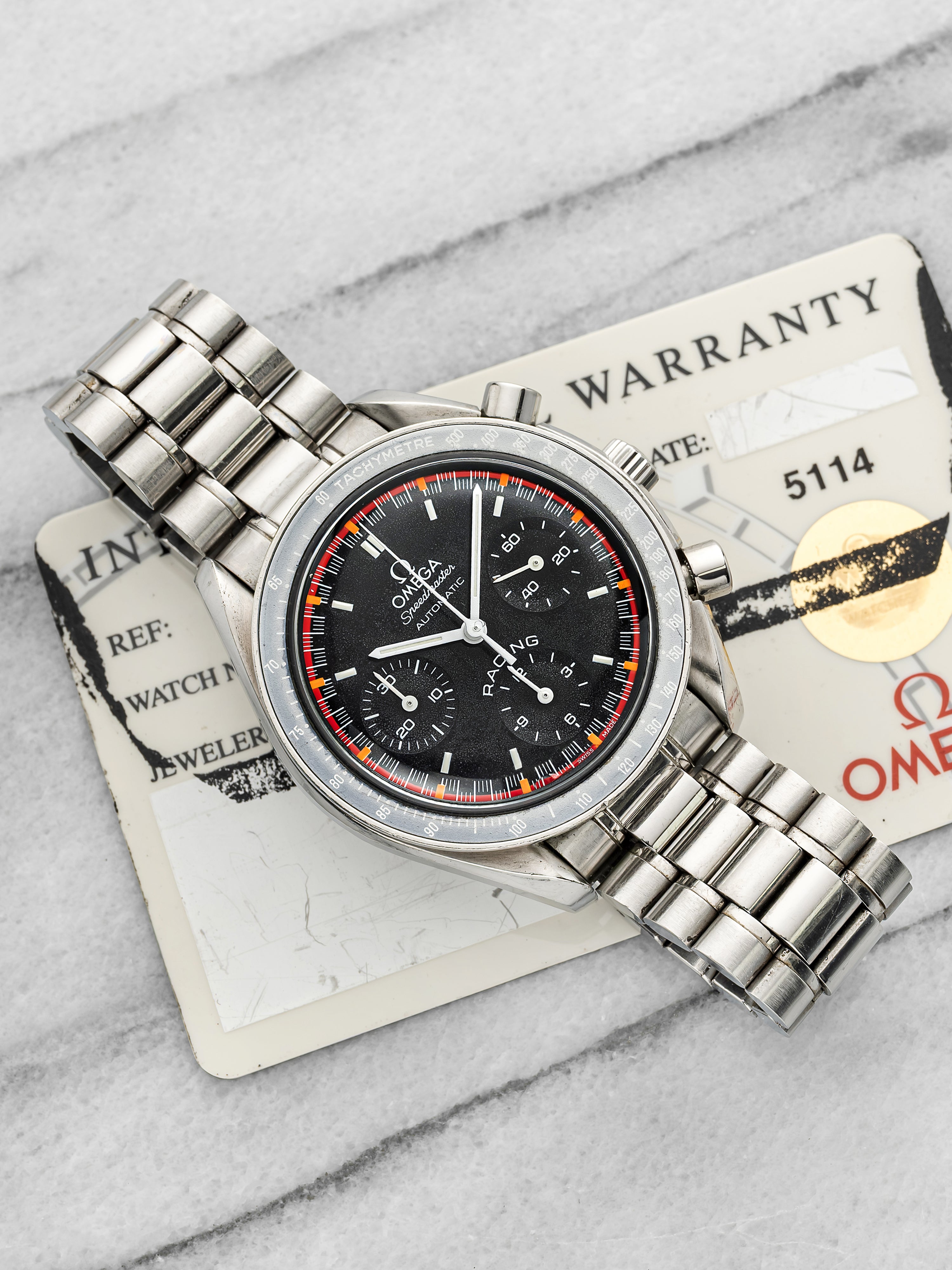 2000 Omega Speedmaster 3518.5 Steel Schumacher Black Racing Dial Auto 39mm