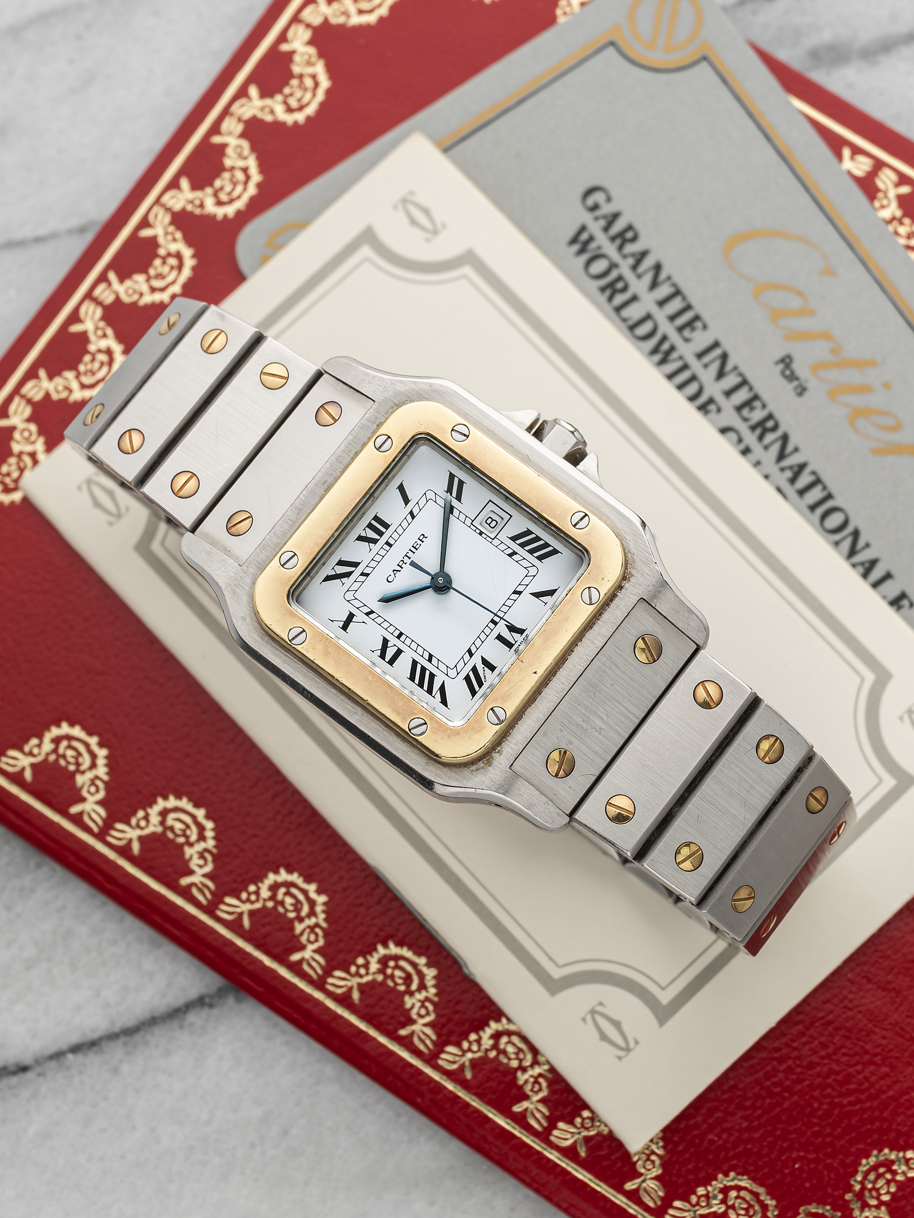 Vintage 1980s Cartier Santos 2961 Two-Tone White Roman Dial Auto 29mm