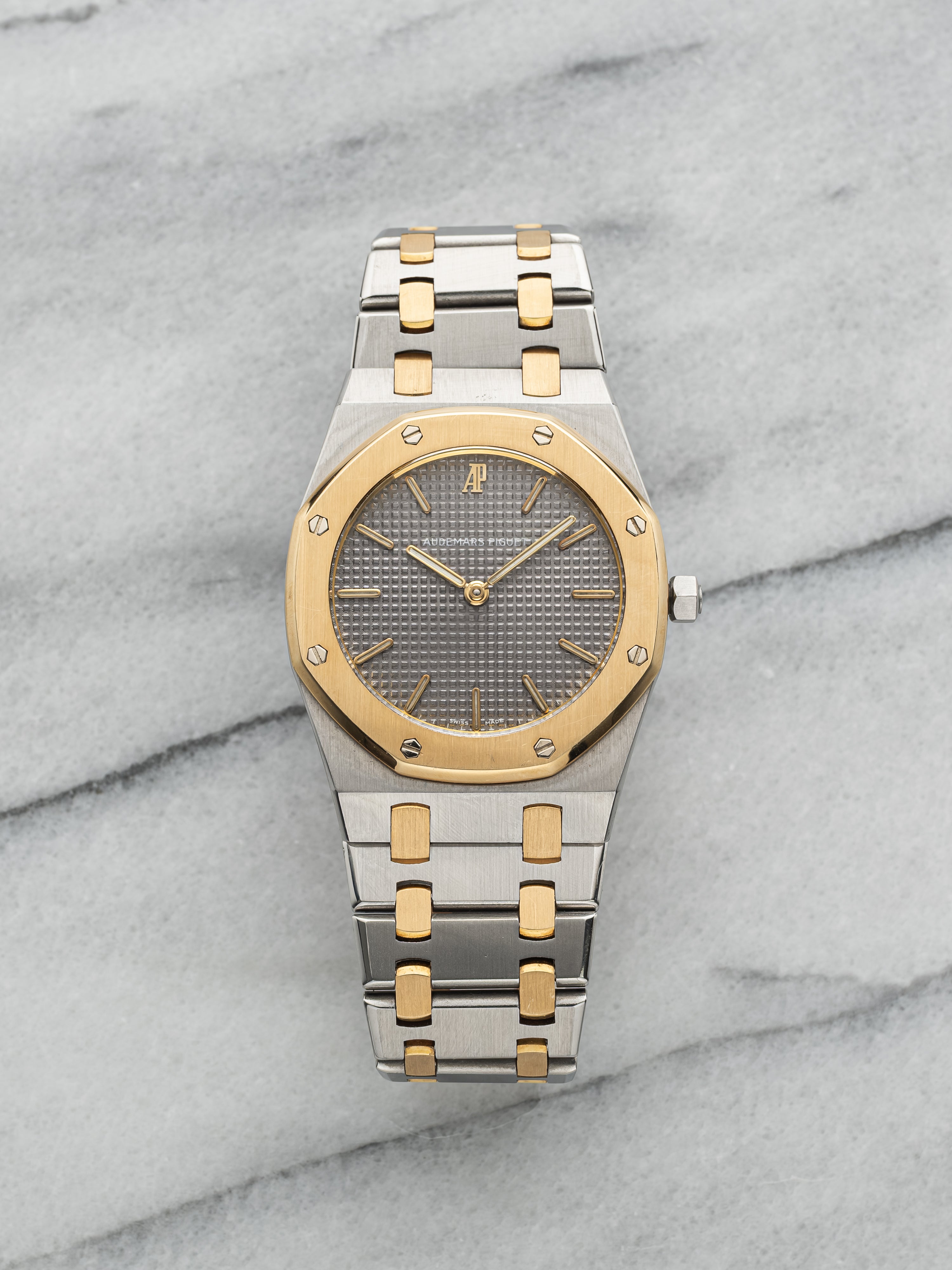 Vintage 1980s Audemars Piguet Royal Oak 56303SA Two Tone Grey Dial Quartz 33mm