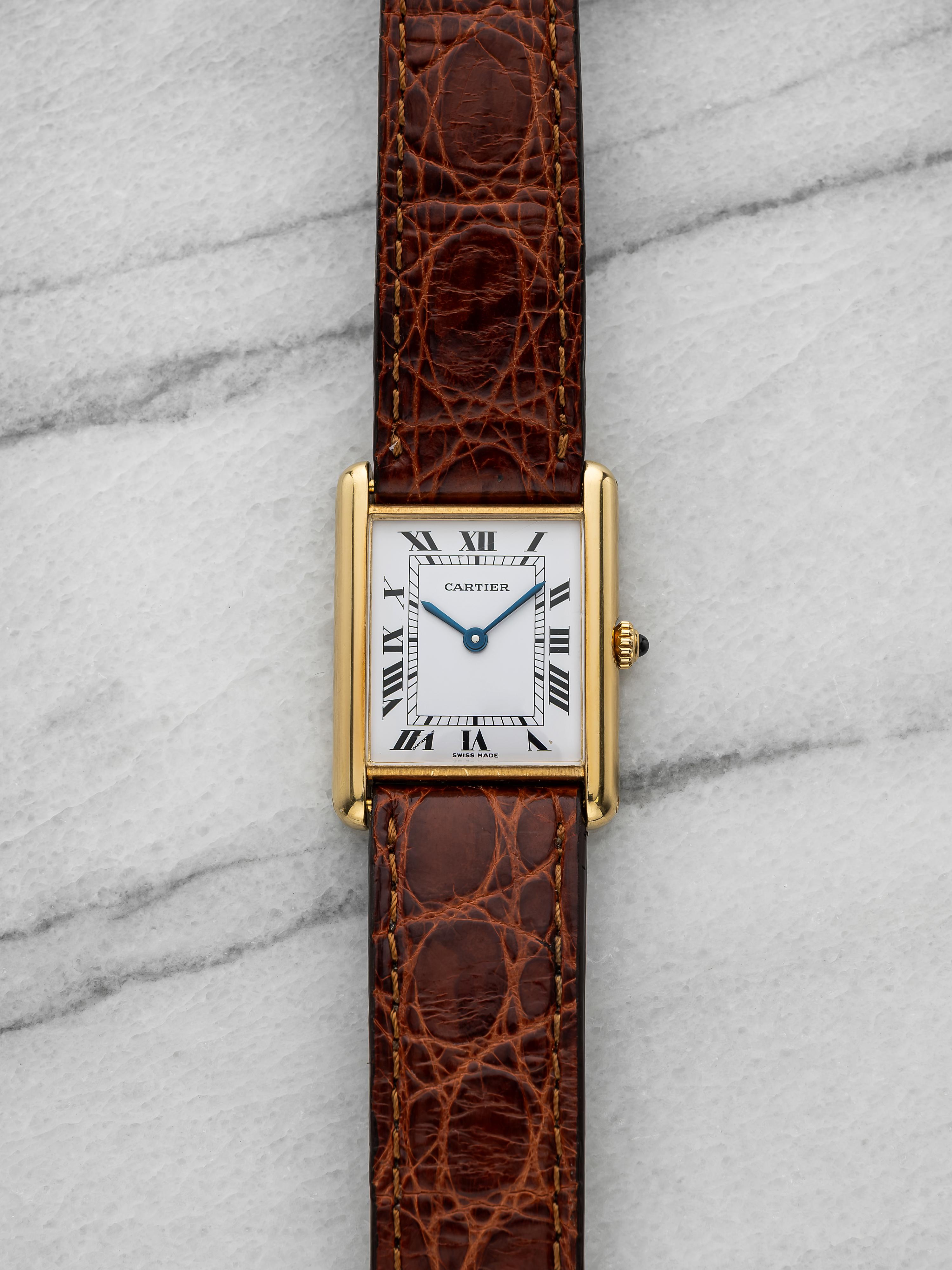 Vintage Cartier Tank Louis 8105 18K YG White Roman Dial Quartz 24 mm