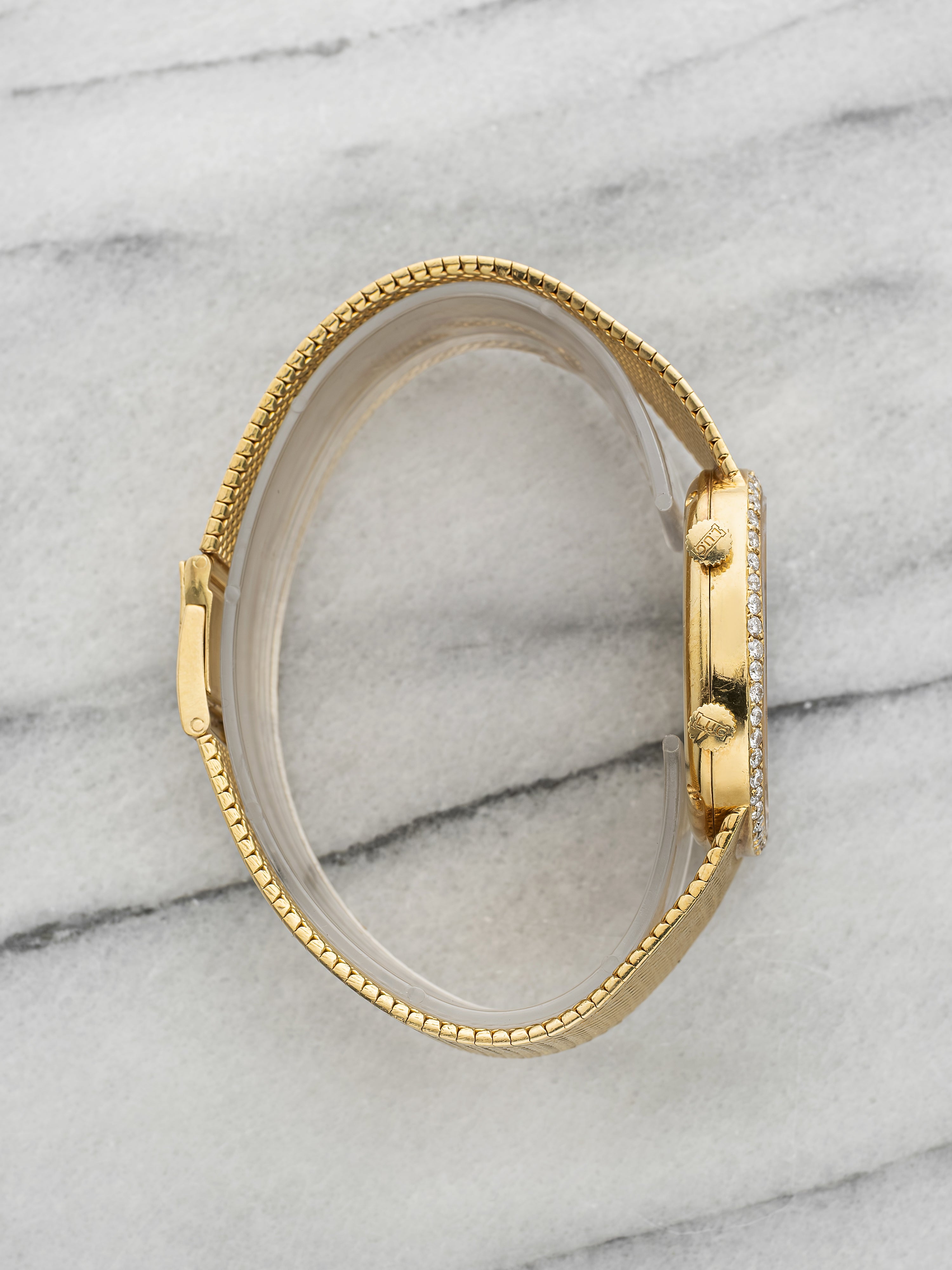 1970s Chopard Dual Time 18K Yellow Gold Onyx Diamond Dial Manual 30mm